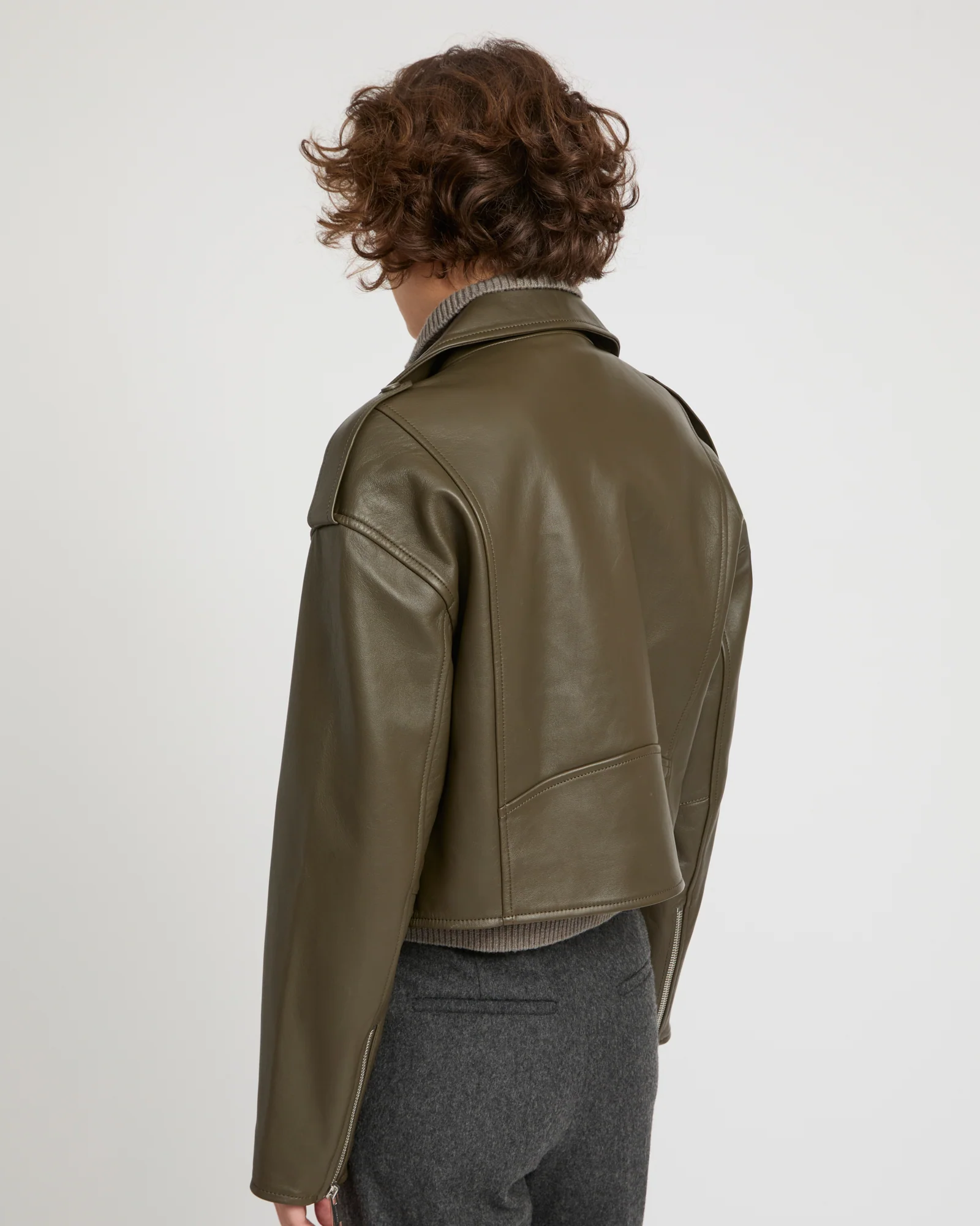 Cropped lambskin biker jacket - Image 3