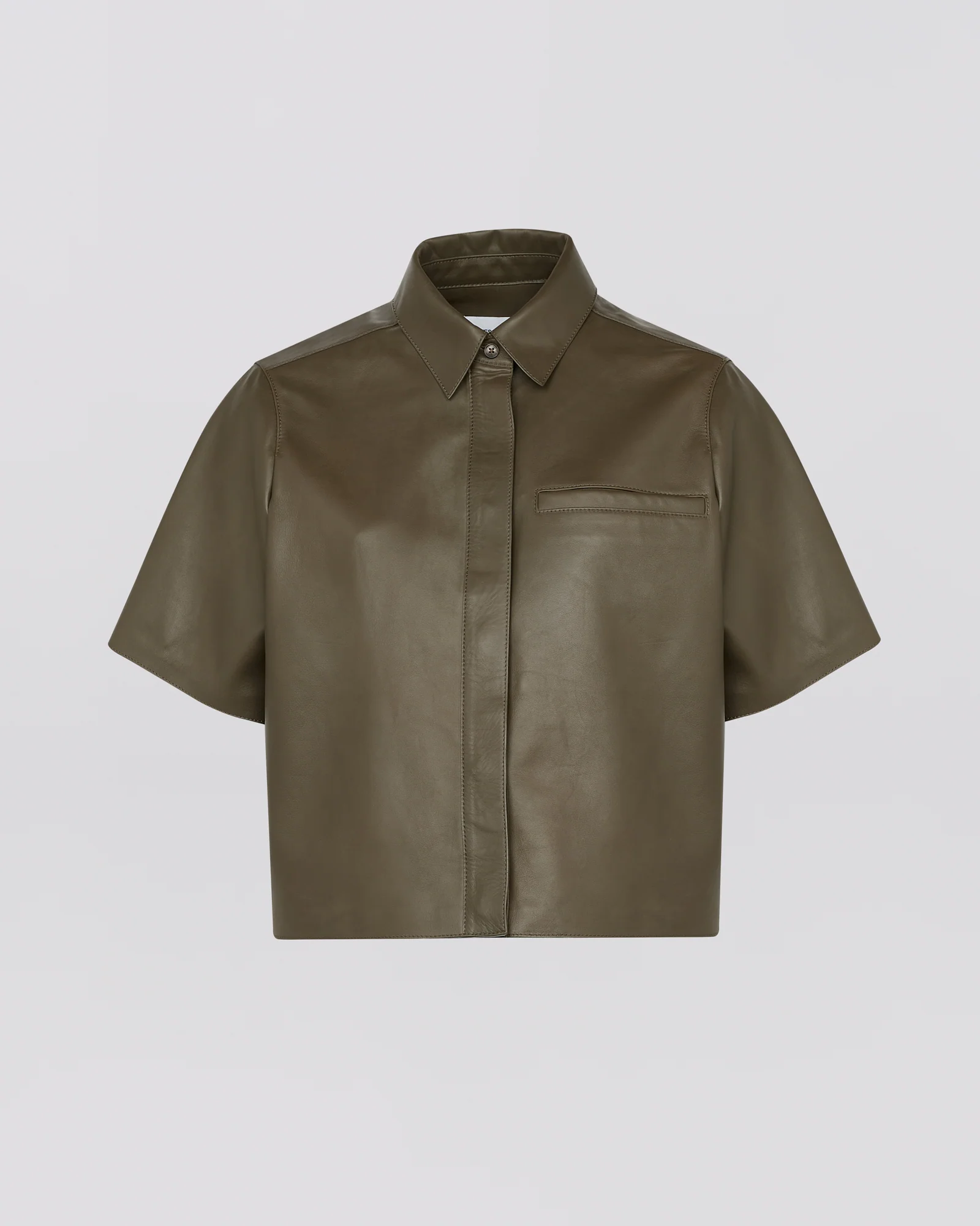 Cropped shirt with short sleeves in lamb leather - Image 5