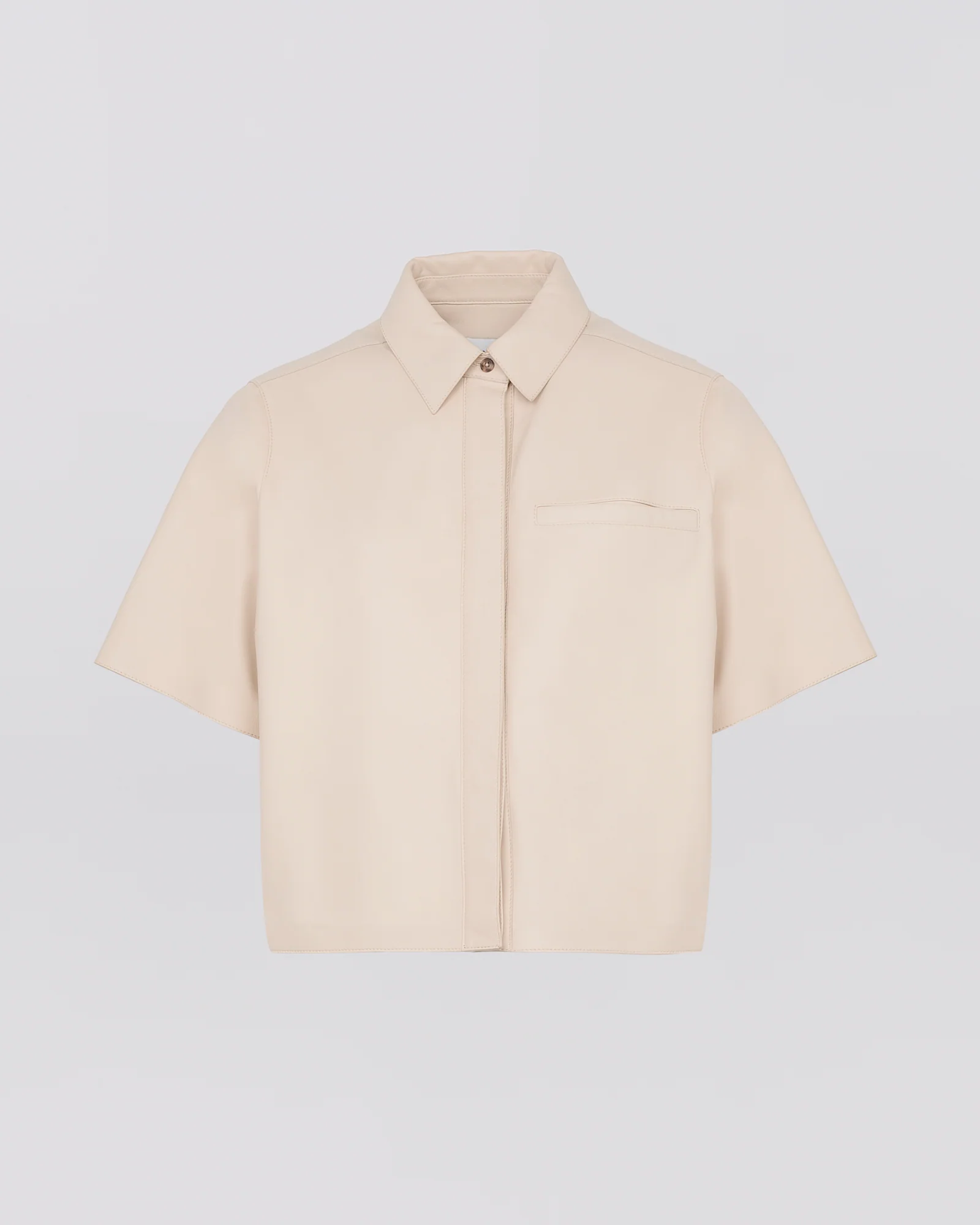 Cropped shirt with short sleeves in lamb leather - Image 5