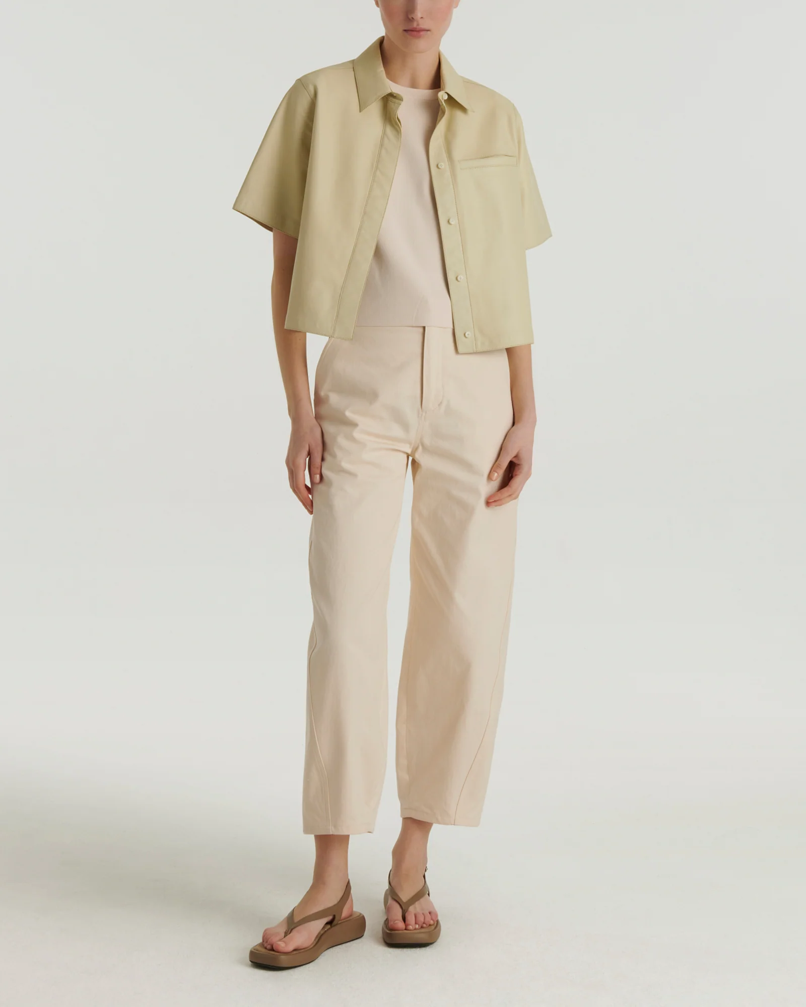 Cropped shirt with short sleeves in lamb leather - Image 2