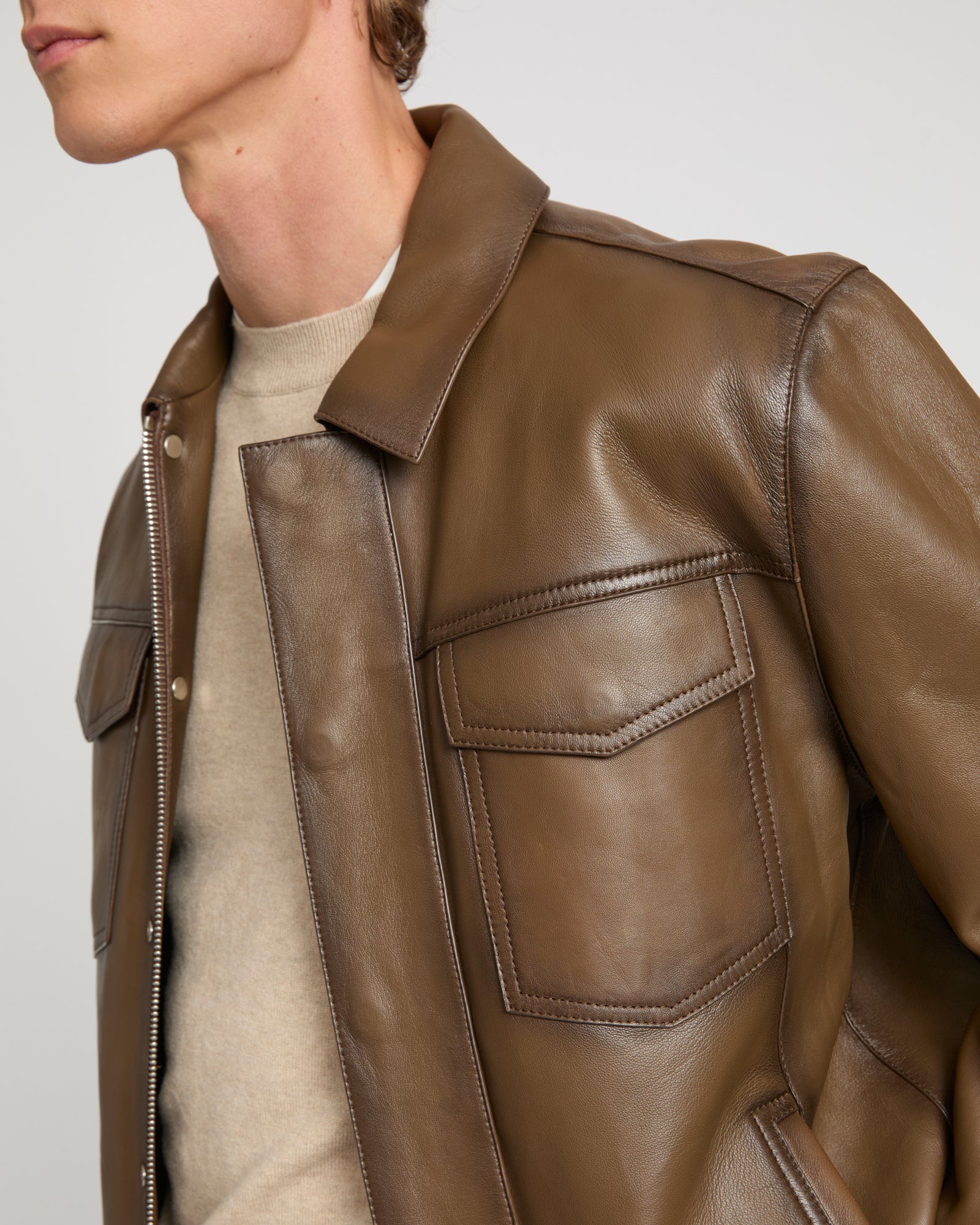 Denim jacket style leather jacket - Image 3