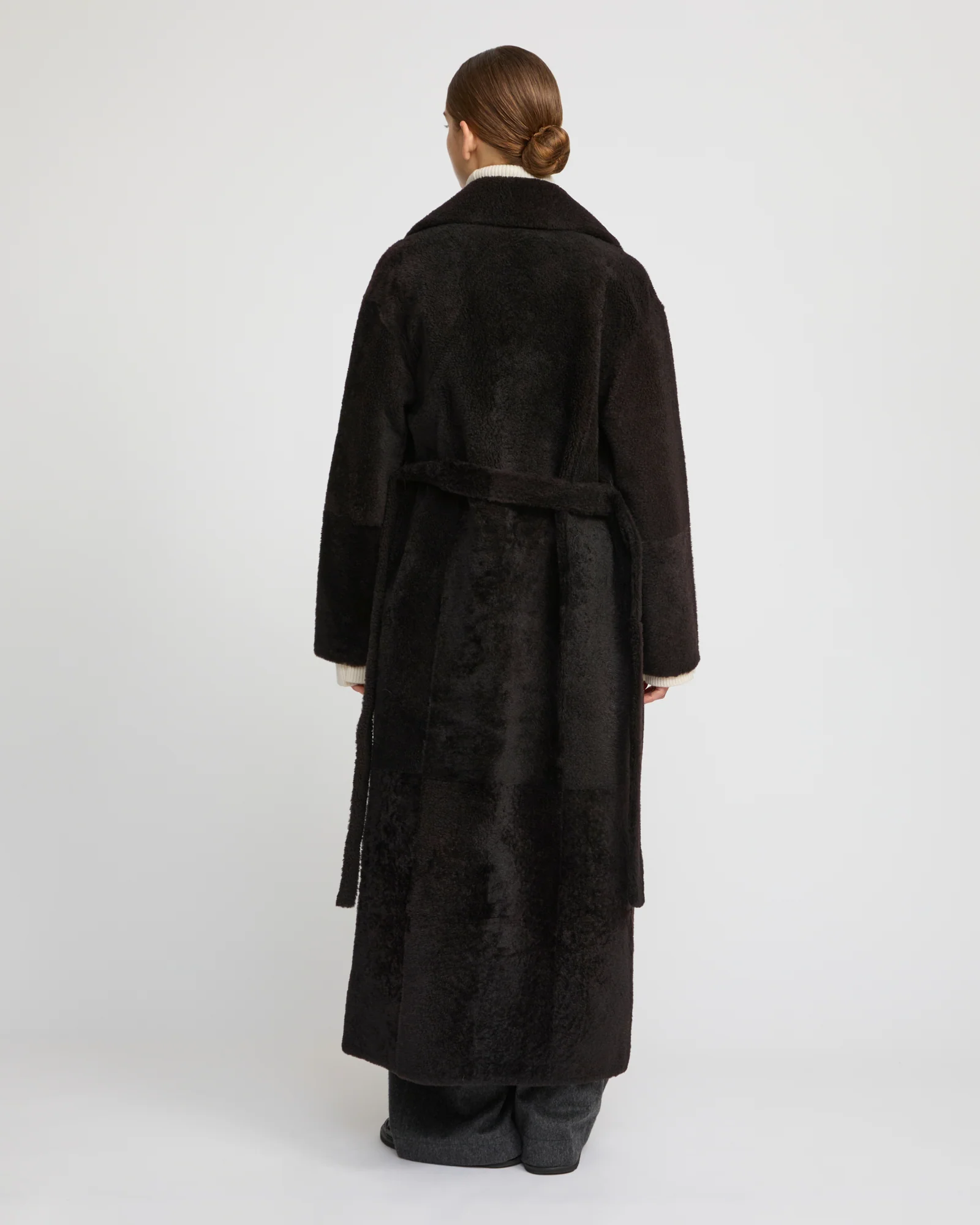 Double-breasted astrakan-style lambskin shearling long coat - Image 5