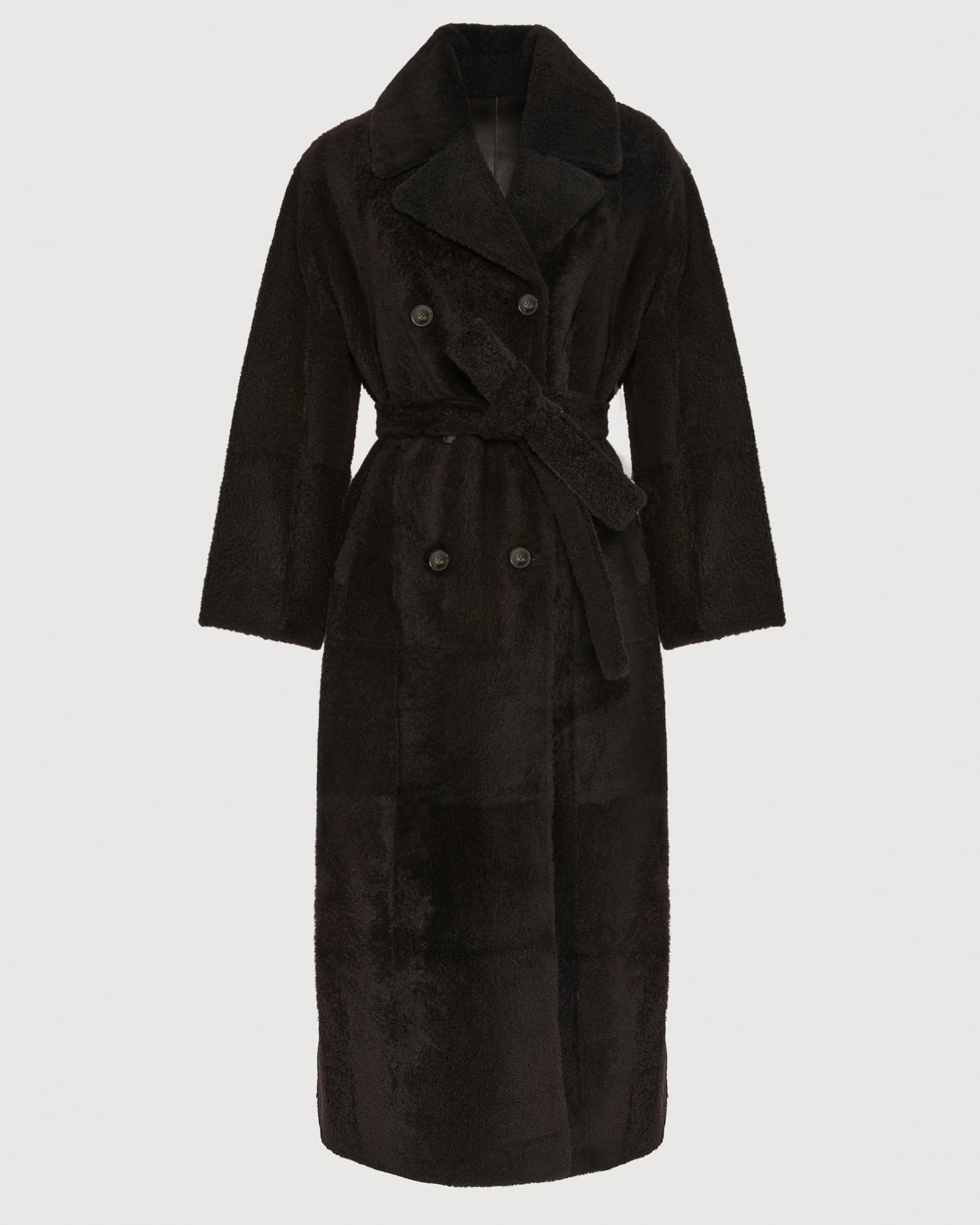 Double-breasted astrakan-style lambskin shearling long coat - Image 6