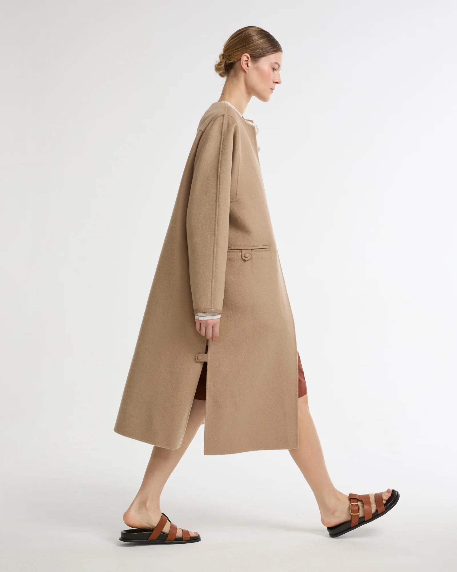 Double-sided cashmere-blend long belted maxi coat