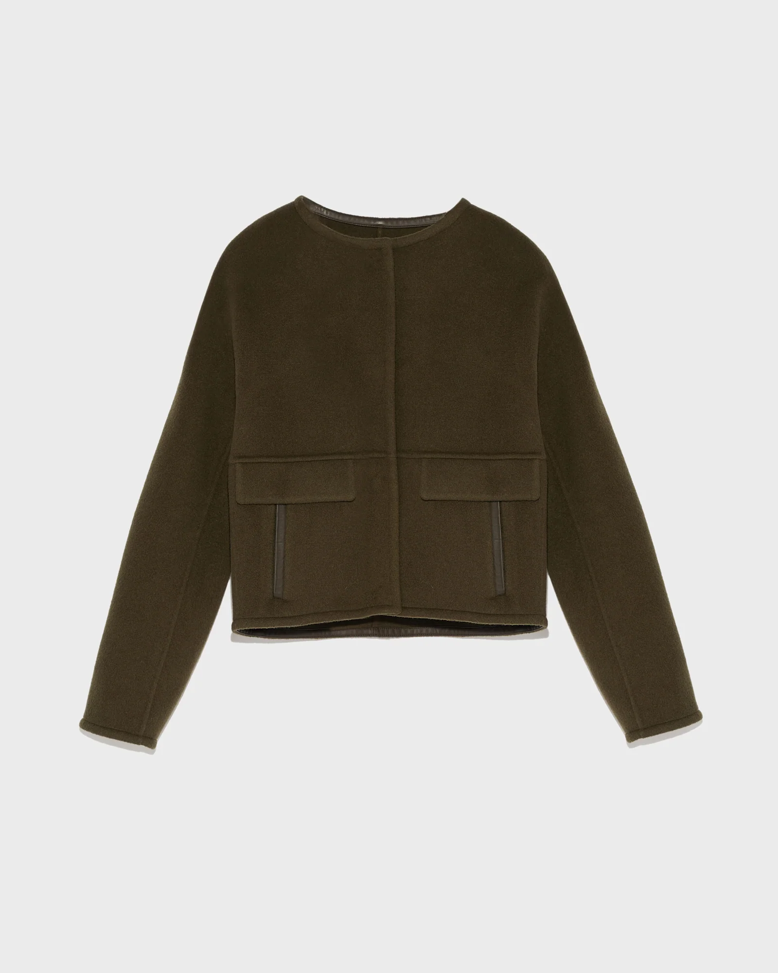 Double-sided cashmere blend round neck jacket - Image 5
