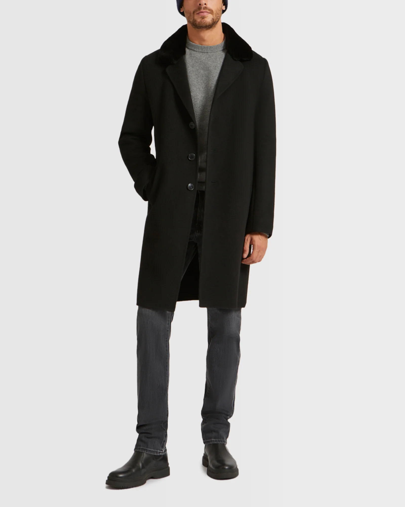 Long Double-Sided Wool-Cashmere Fabric Coat With Mink Collar - Image 3