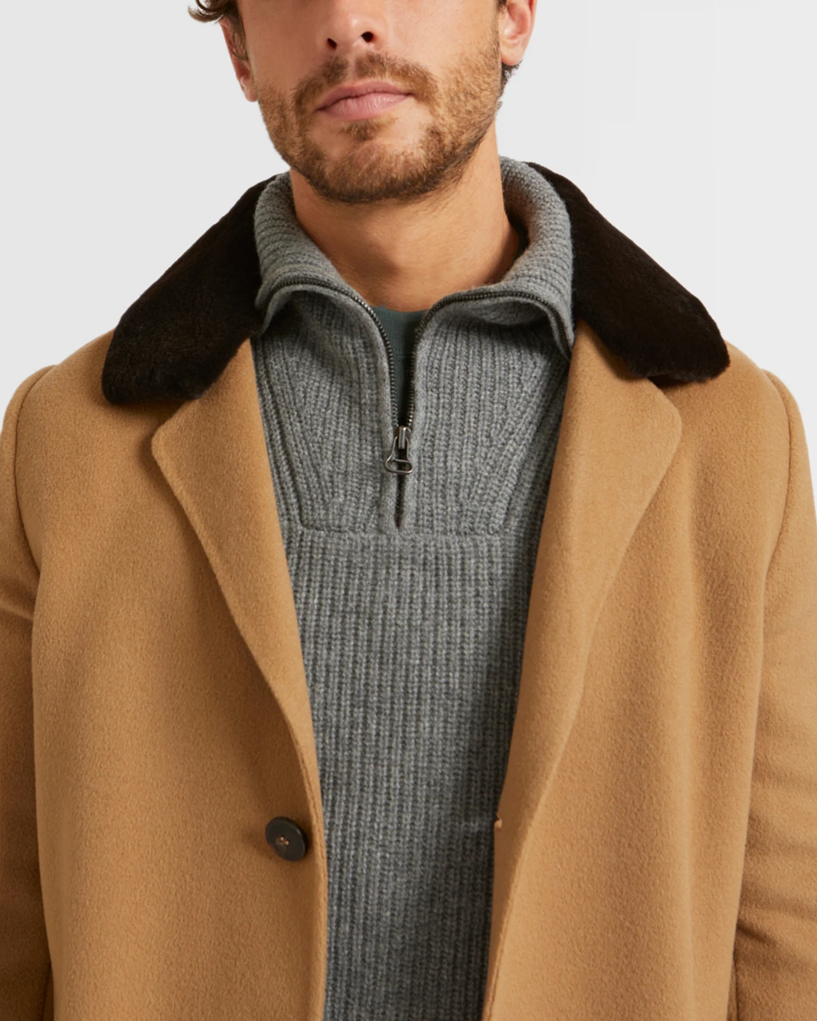 Double-Sided Wool-Cashmere Fabric Coat With Mink Collar - Image 2