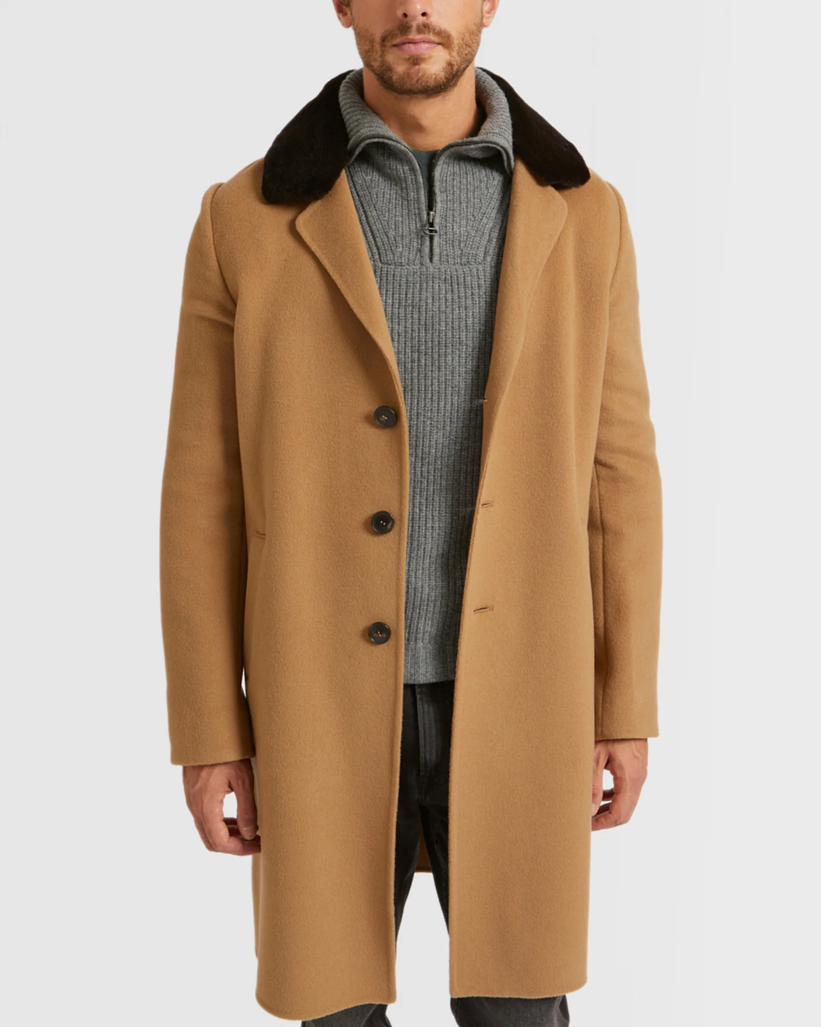 Double-Sided Wool-Cashmere Fabric Coat With Mink Collar - Image 3