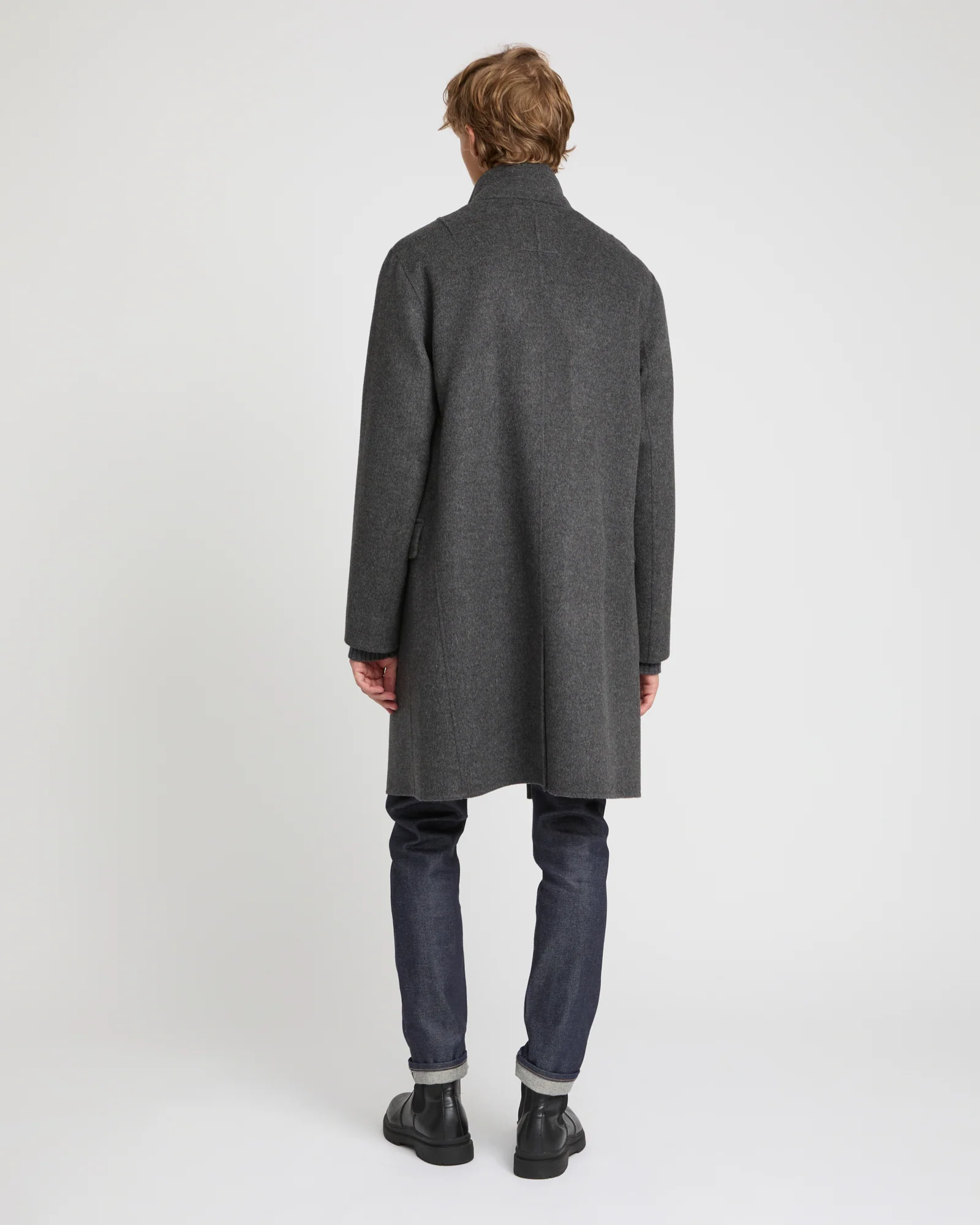 Long Double-sided wool-cashmere fabric coat with mink collar - Image 4