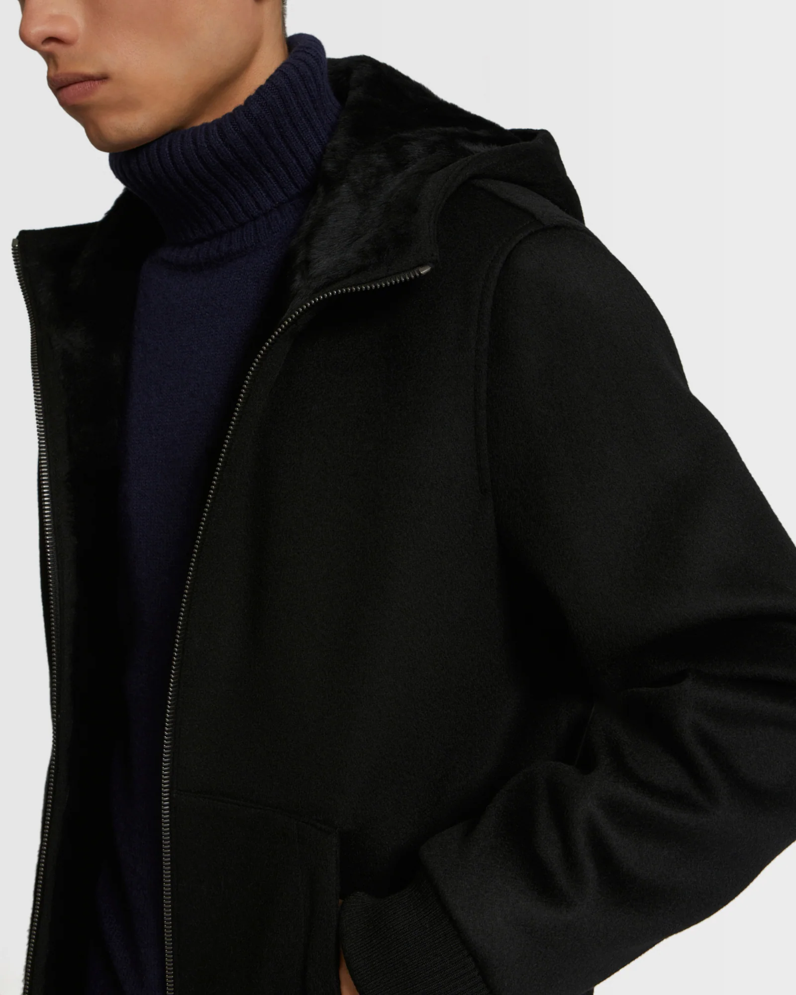 Double-Sided Wool-Cashmere Fabric Hoodie With Shearling Lining - Image 3