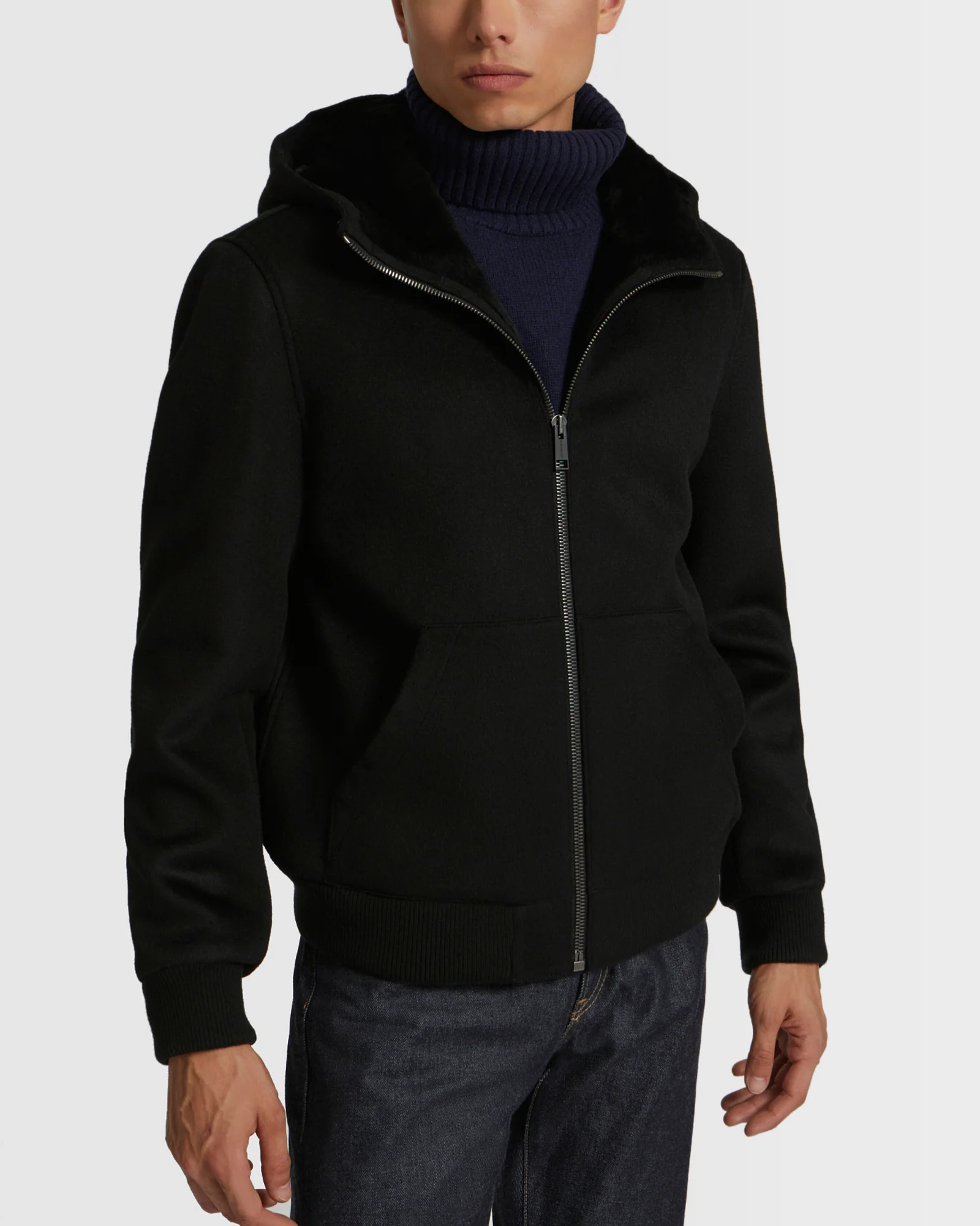 Double-Sided Wool-Cashmere Fabric Hoodie With Shearling Lining - Image 4