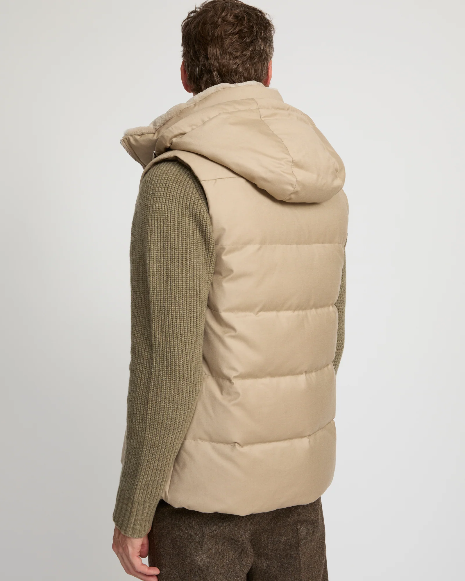 Down Gilet made with Loro Piana fabric with mink fur trim - Image 4
