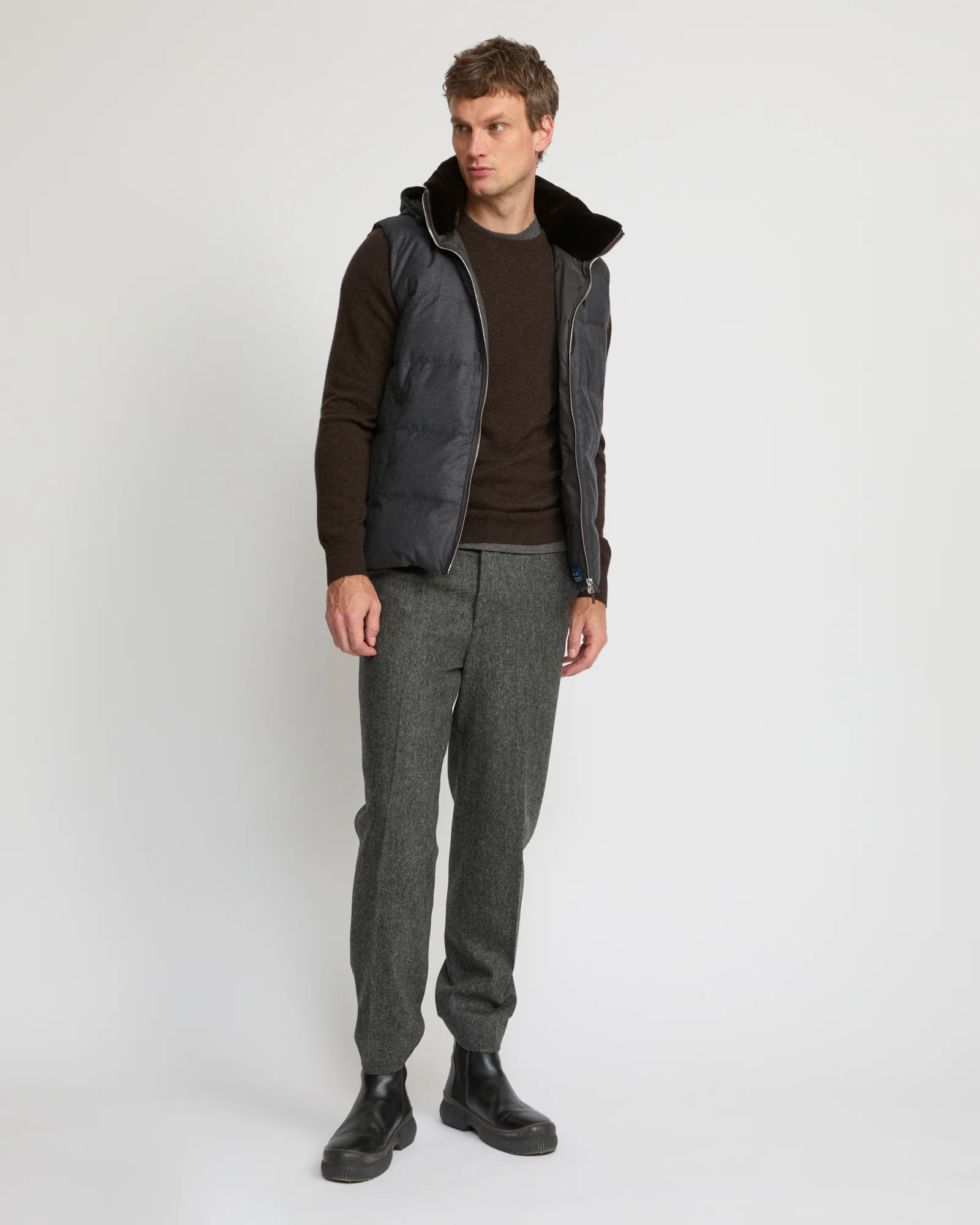 Down gilet made with Loro Piana fabric with mink fur trim - Image 3