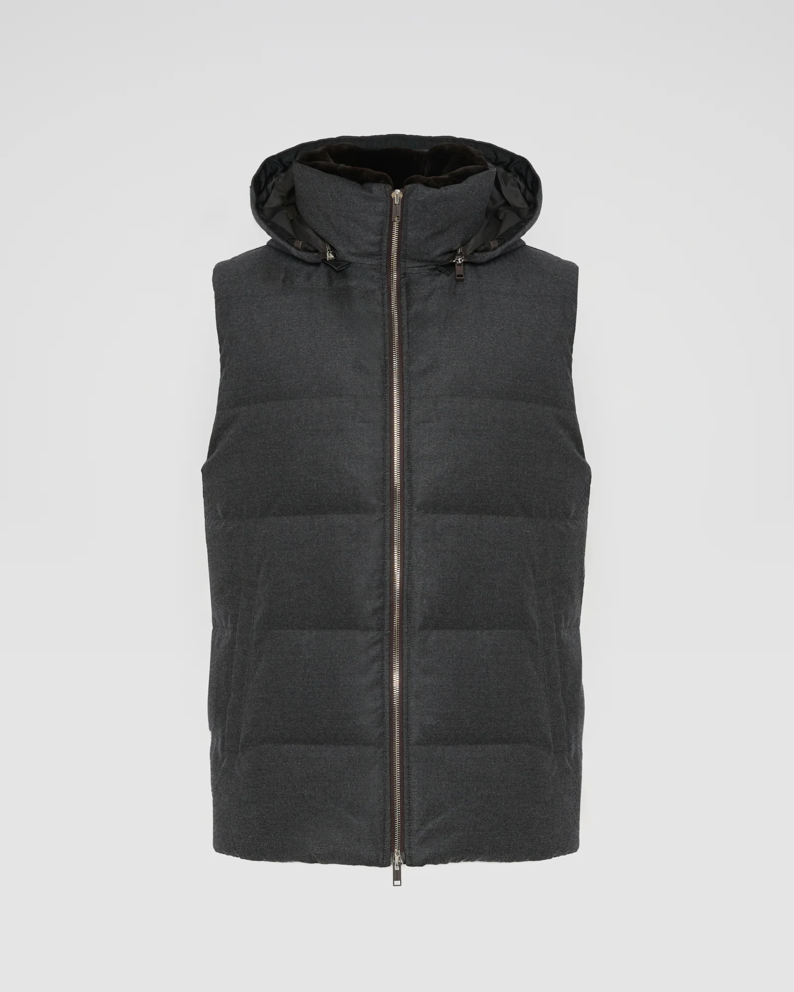 Down gilet made with Loro Piana fabric with mink fur trim - Image 5