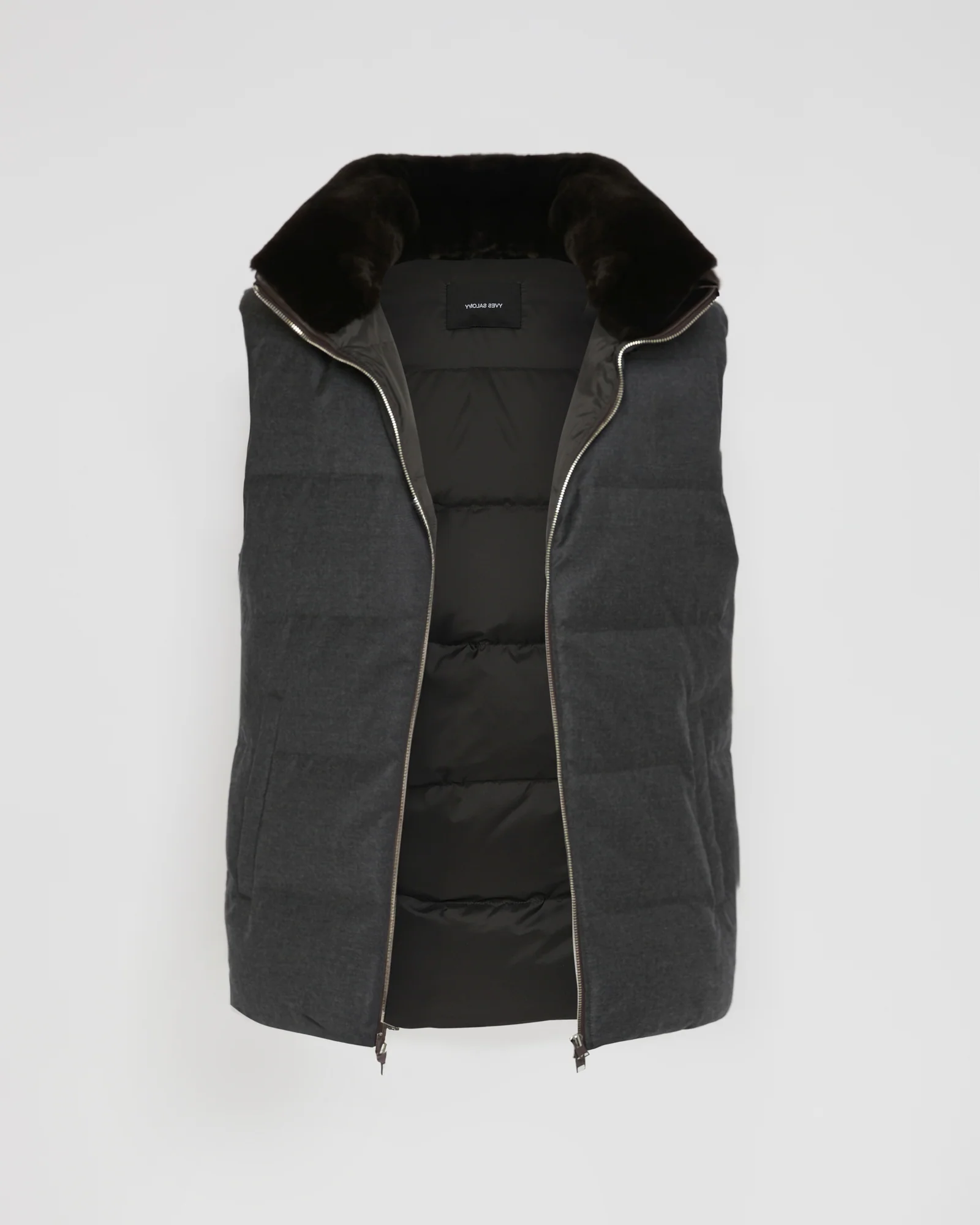 Down gilet made with Loro Piana fabric with mink fur trim - Image 7