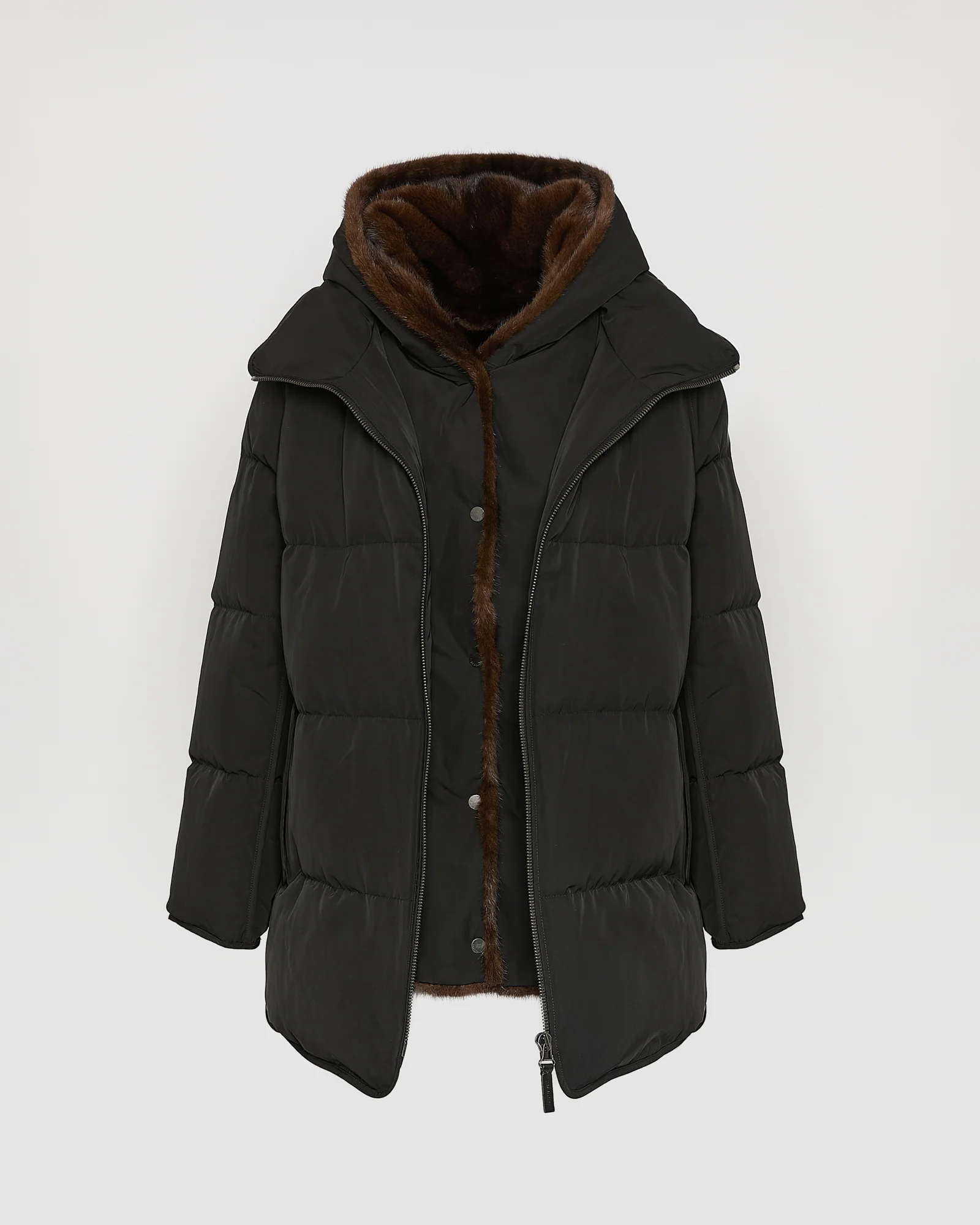 "A" Line down jacket in technical fabric and mink fur - Image 7