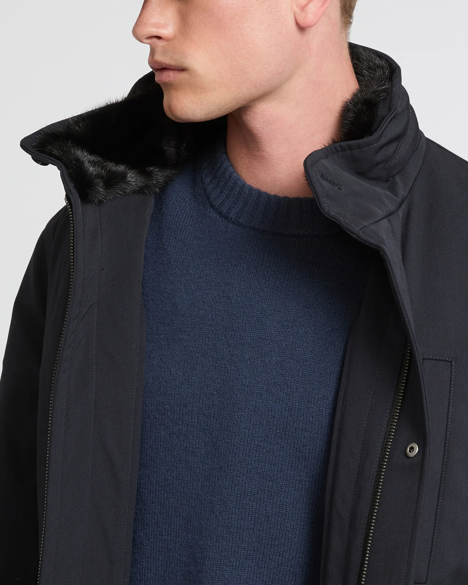 Field jacket in waterproof technical wool and mink fur - Image 3