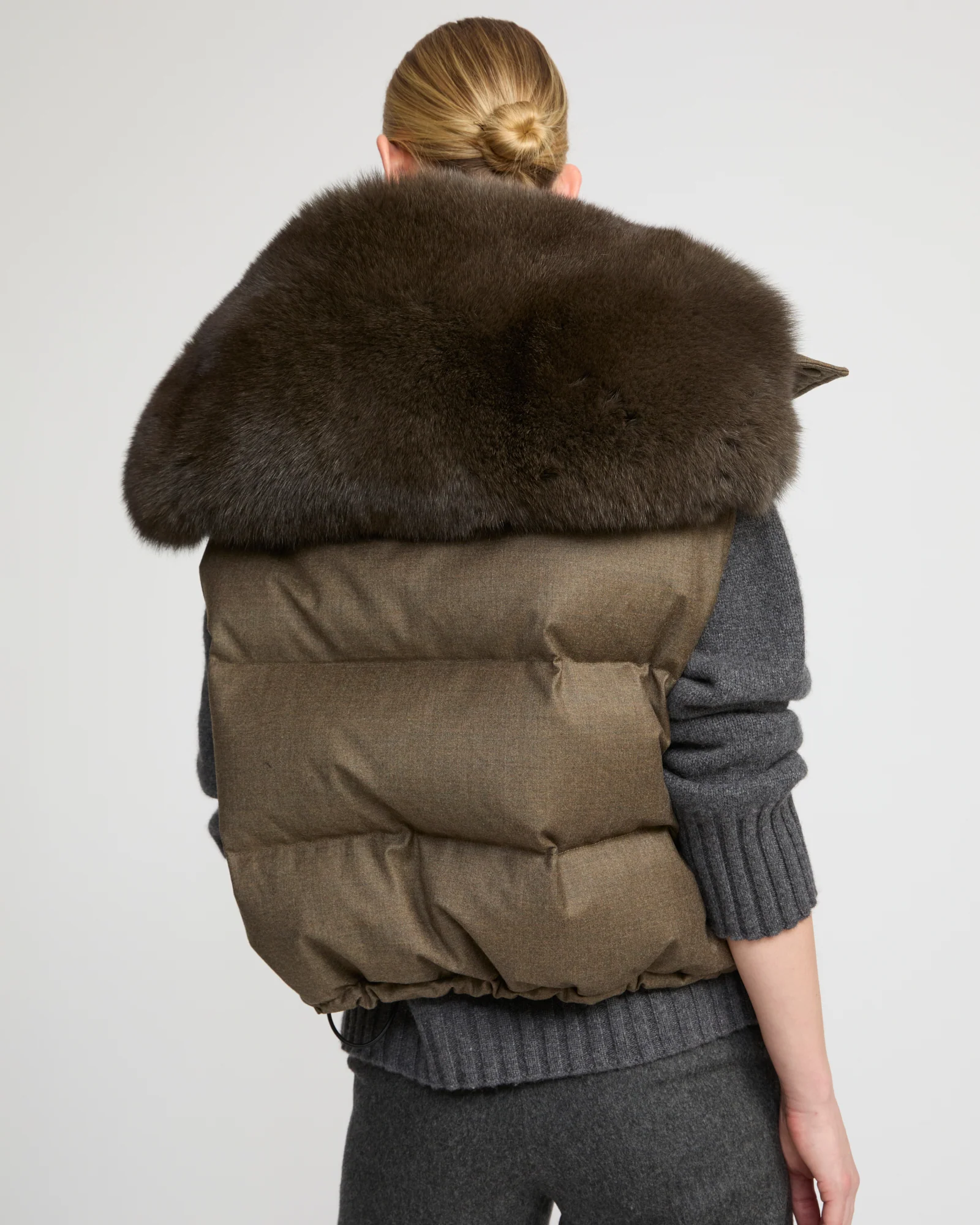 Flannel down gilet with fox fur collar - Image 5