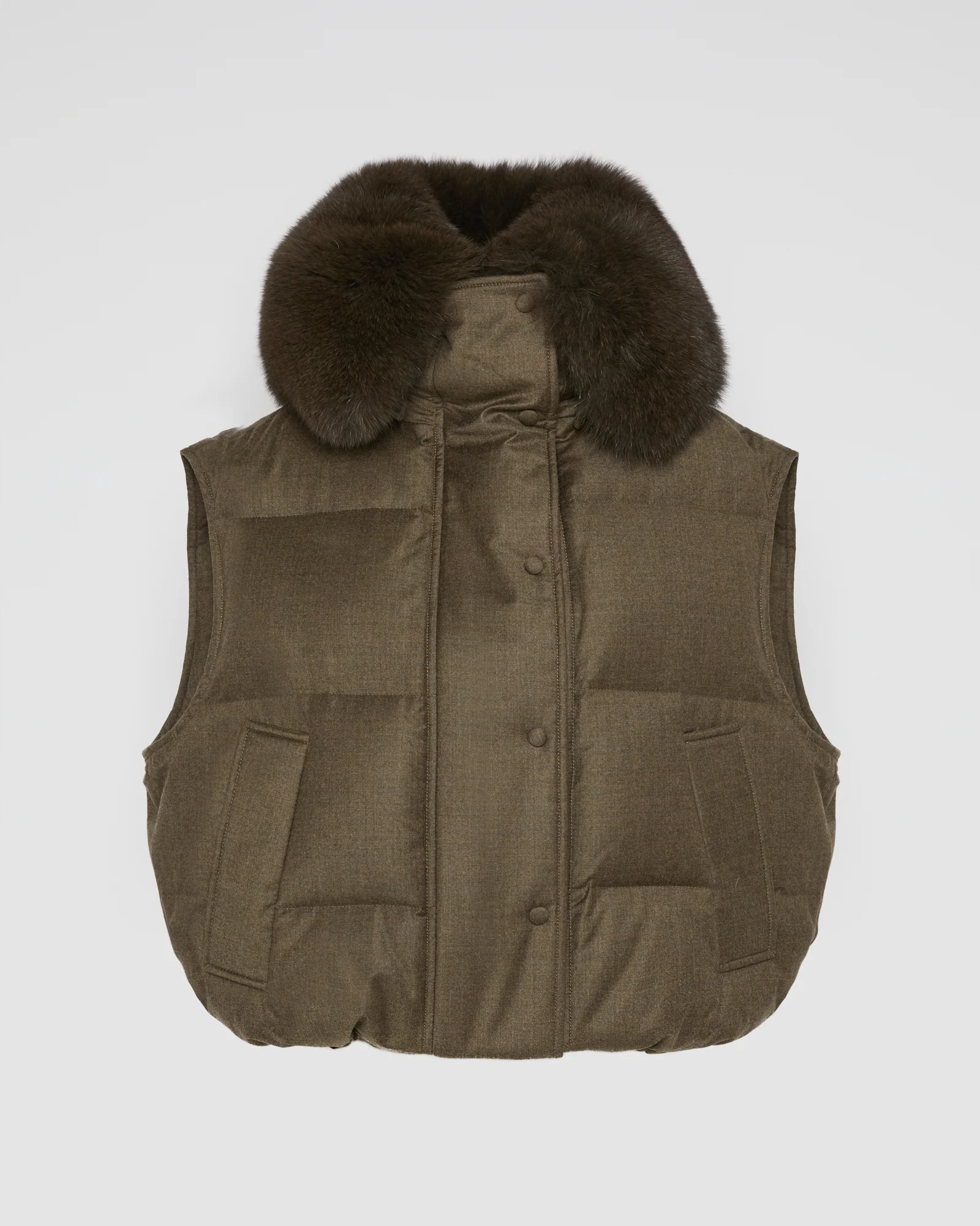Flannel down gilet with fox fur collar - Image 6