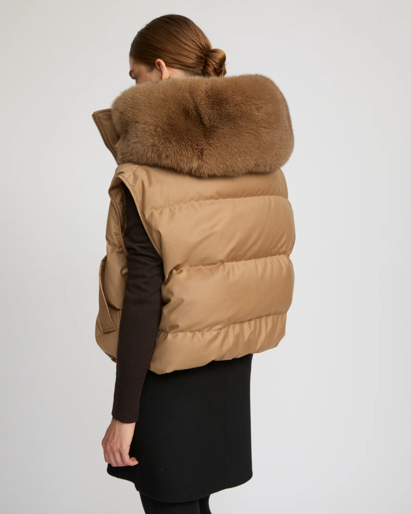 Flannel down gilet with fox fur collar - Image 5