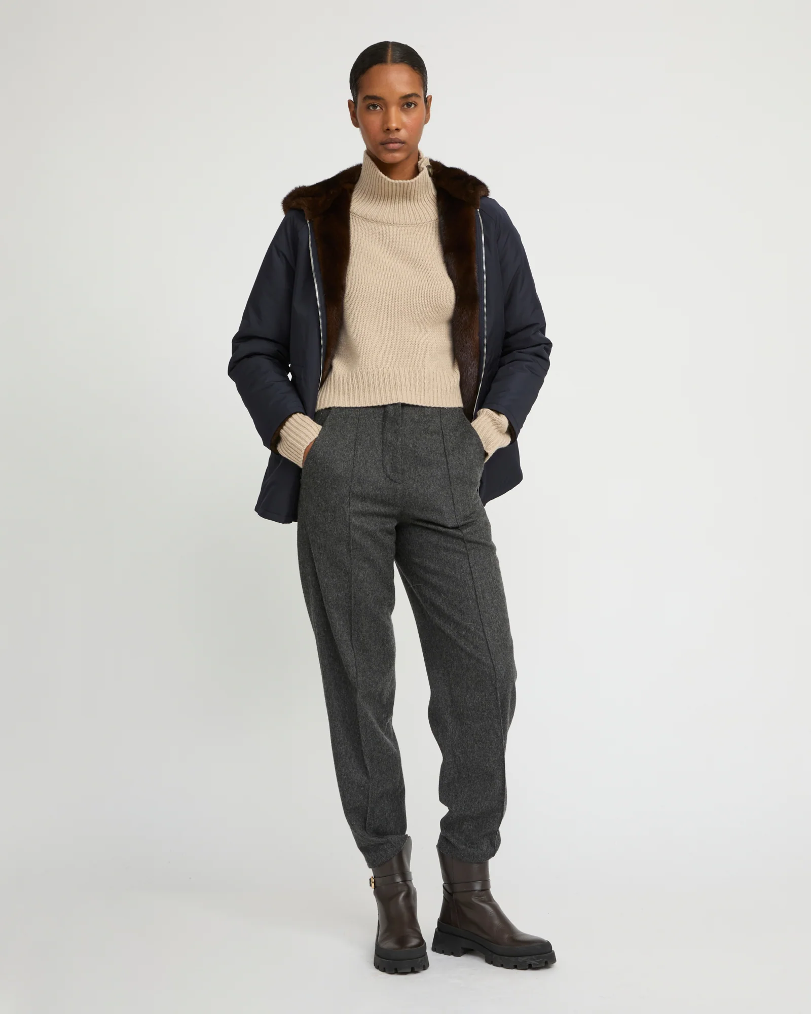Hooded parka blouson in mink fur reversible technical fabric - Image 2