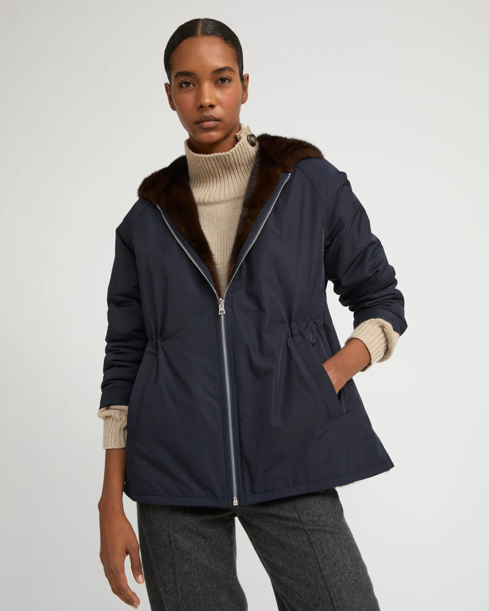 Hooded parka blouson in mink fur reversible technical fabric - Image 3