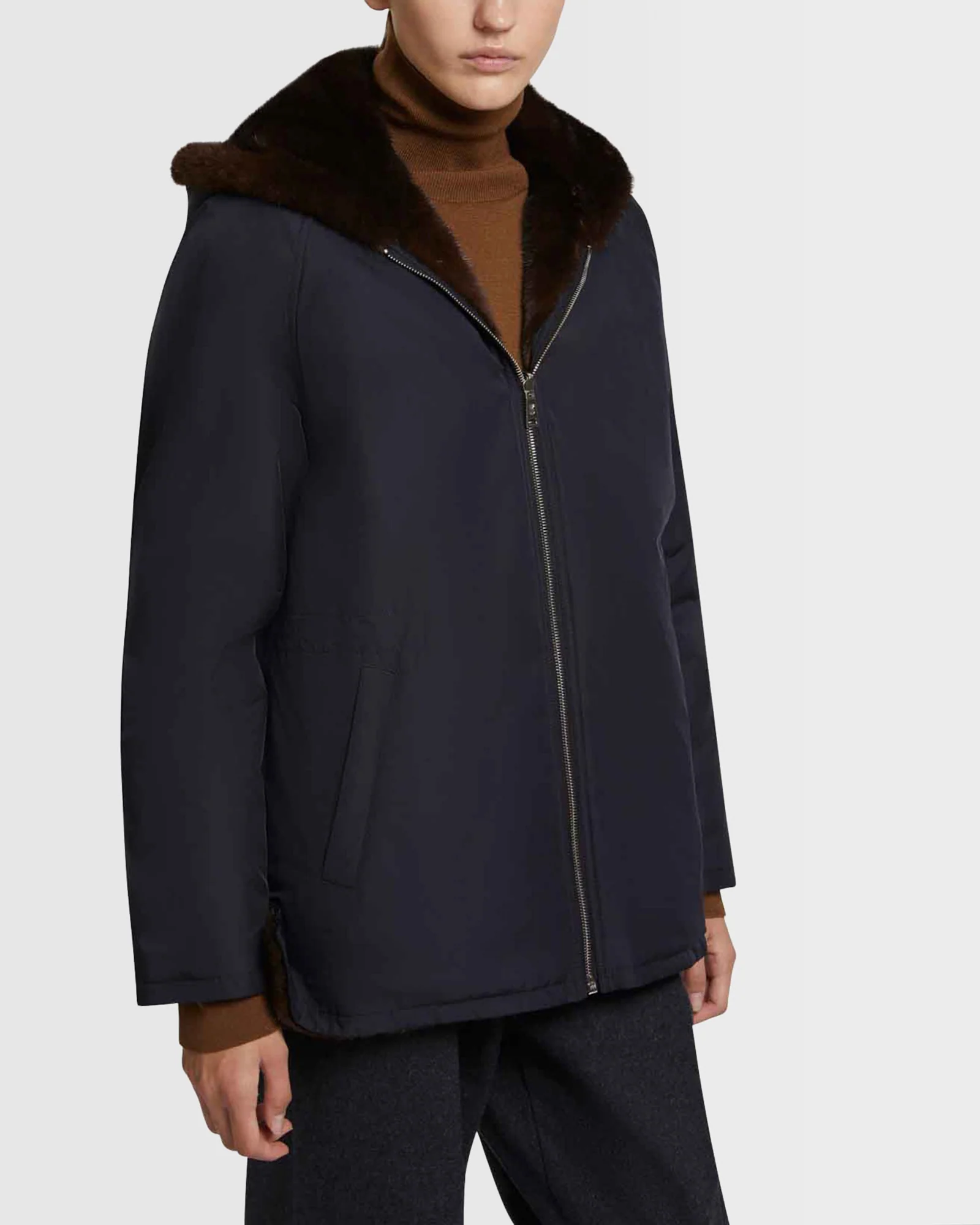 Hooded parka blouson in mink fur reversible technical fabric - Image 3