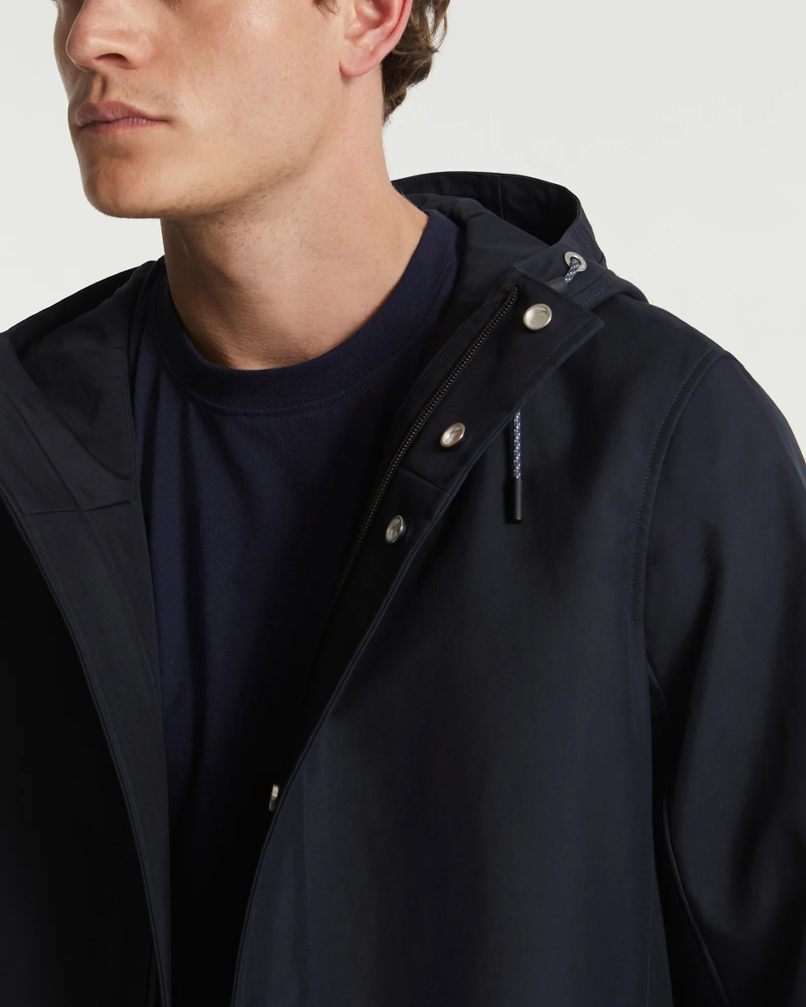Hooded coat in double-sided fabric with leather details - Image 2