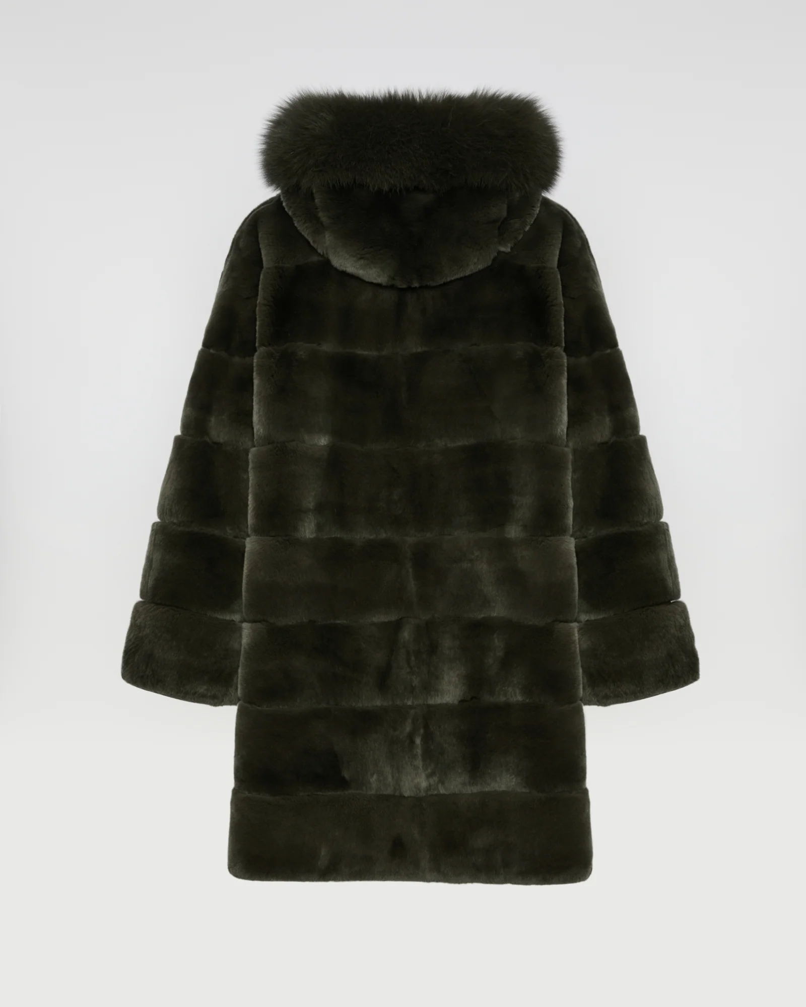 Hooded coat in technical fabric reversible rex rabbit fur - Image 6