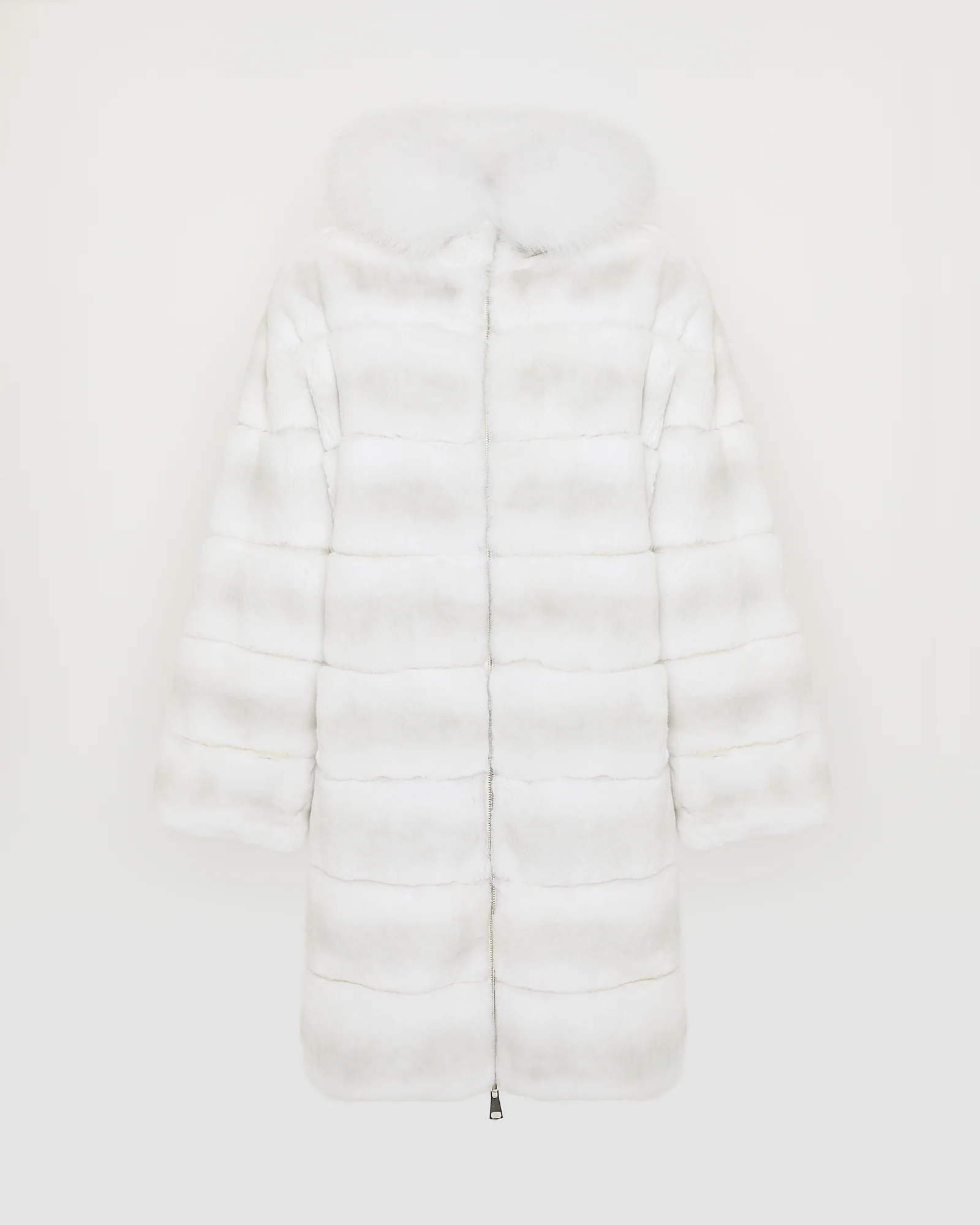 Hooded coat in technical fabric reversible rex rabbit fur - Image 8