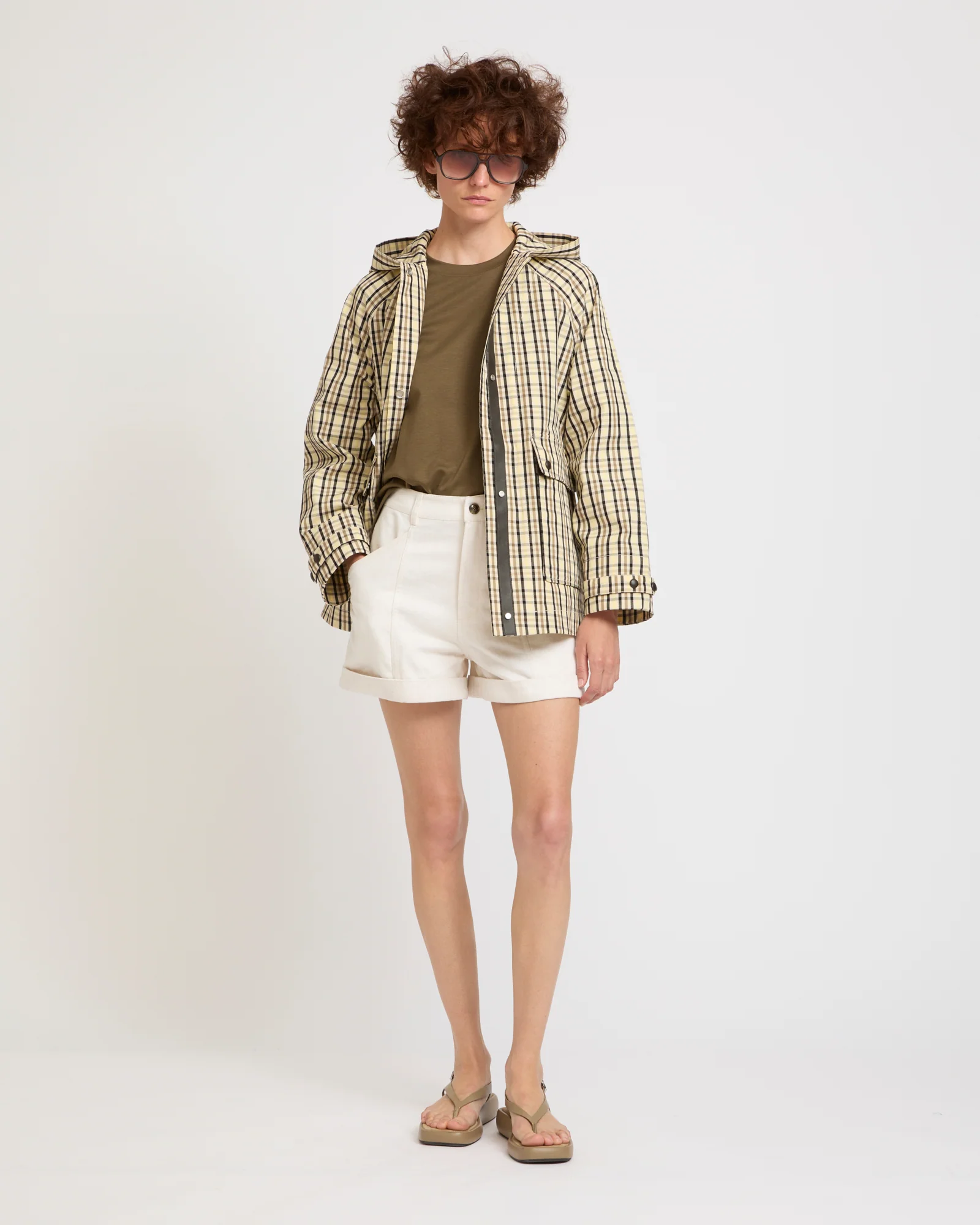 Hooded jacket in check pattern jacquard fabric - Image 2