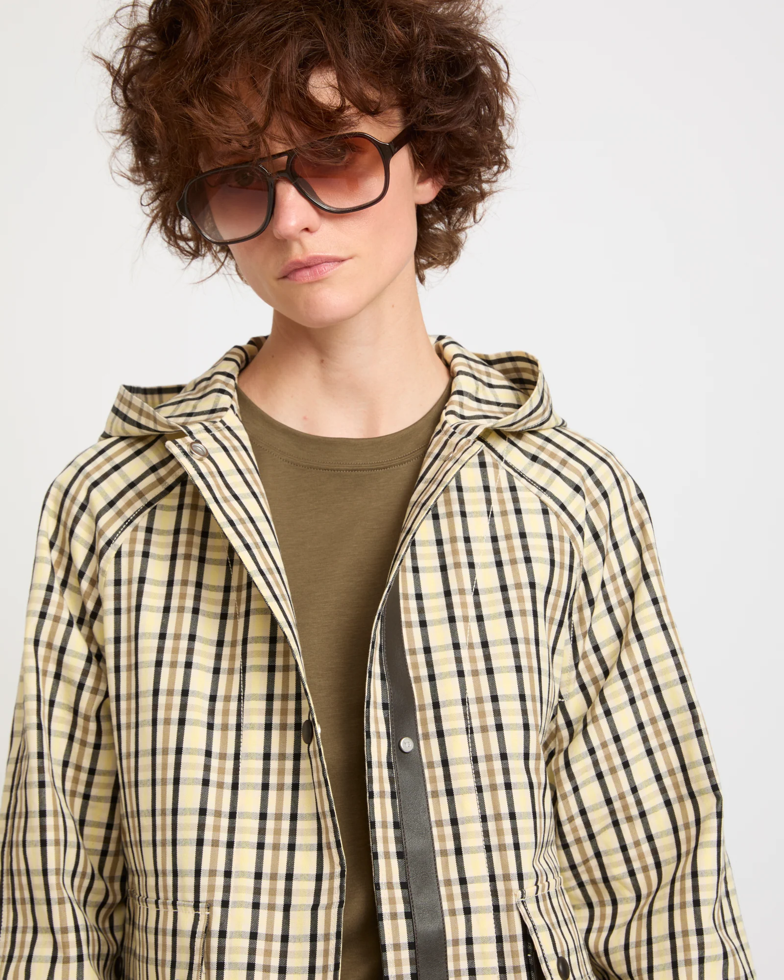 Hooded jacket in check pattern jacquard fabric - Image 3