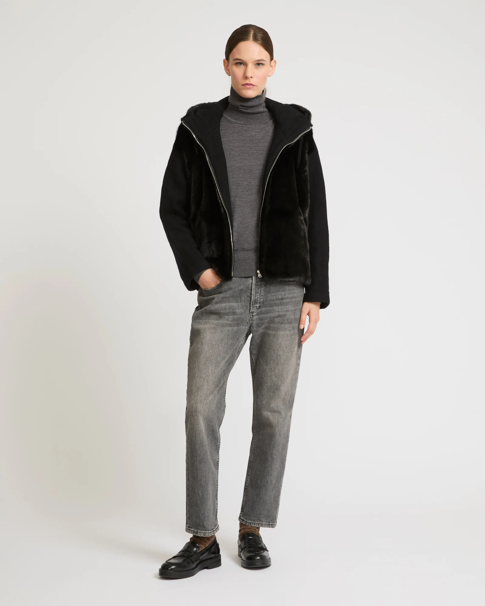 Hooded jacket in knit and mink fur - Image 4