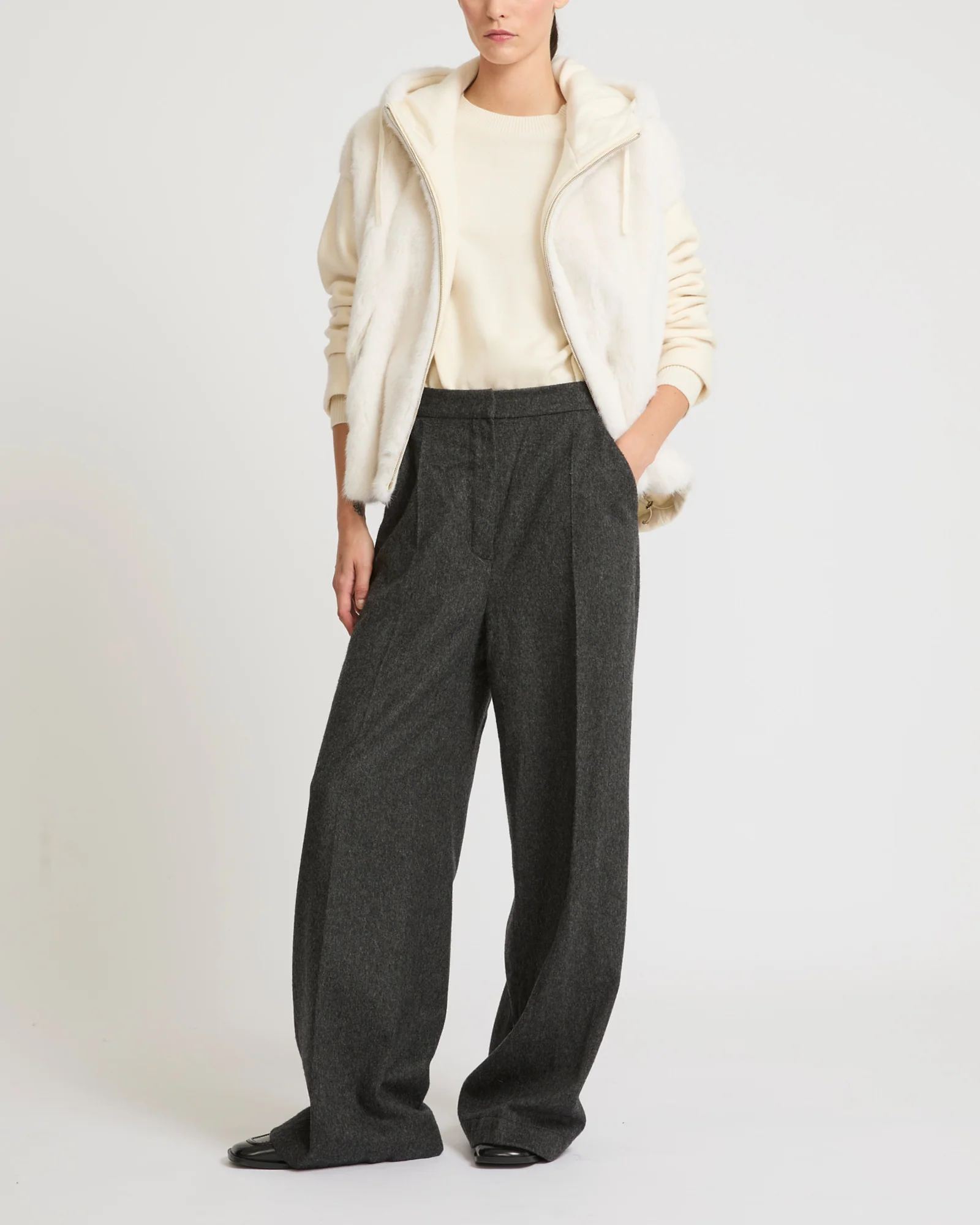 Hooded jacket in knit and mink fur - Image 3