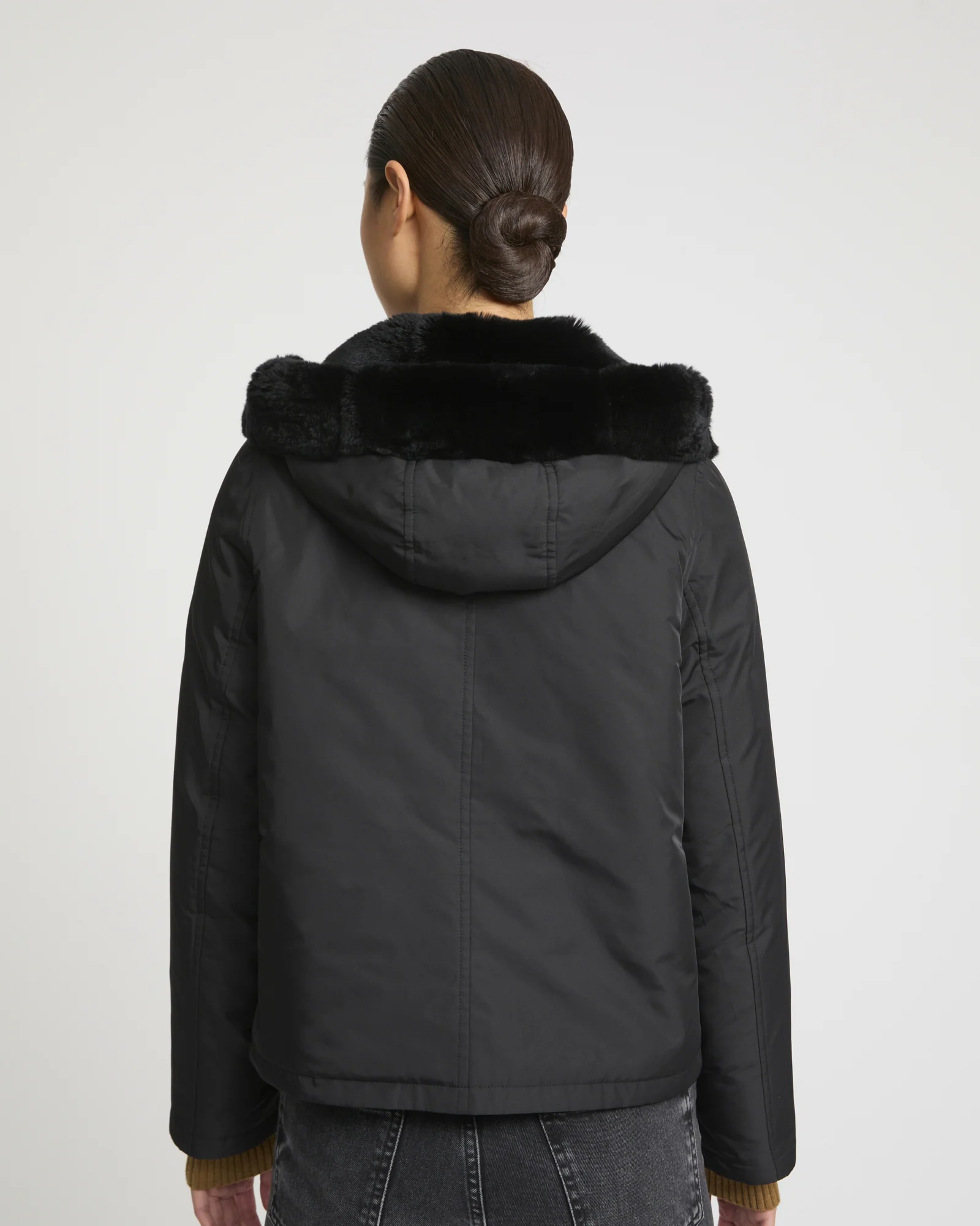 Hooded jacket in technical fabric reversible rex rabbit fur - Image 3