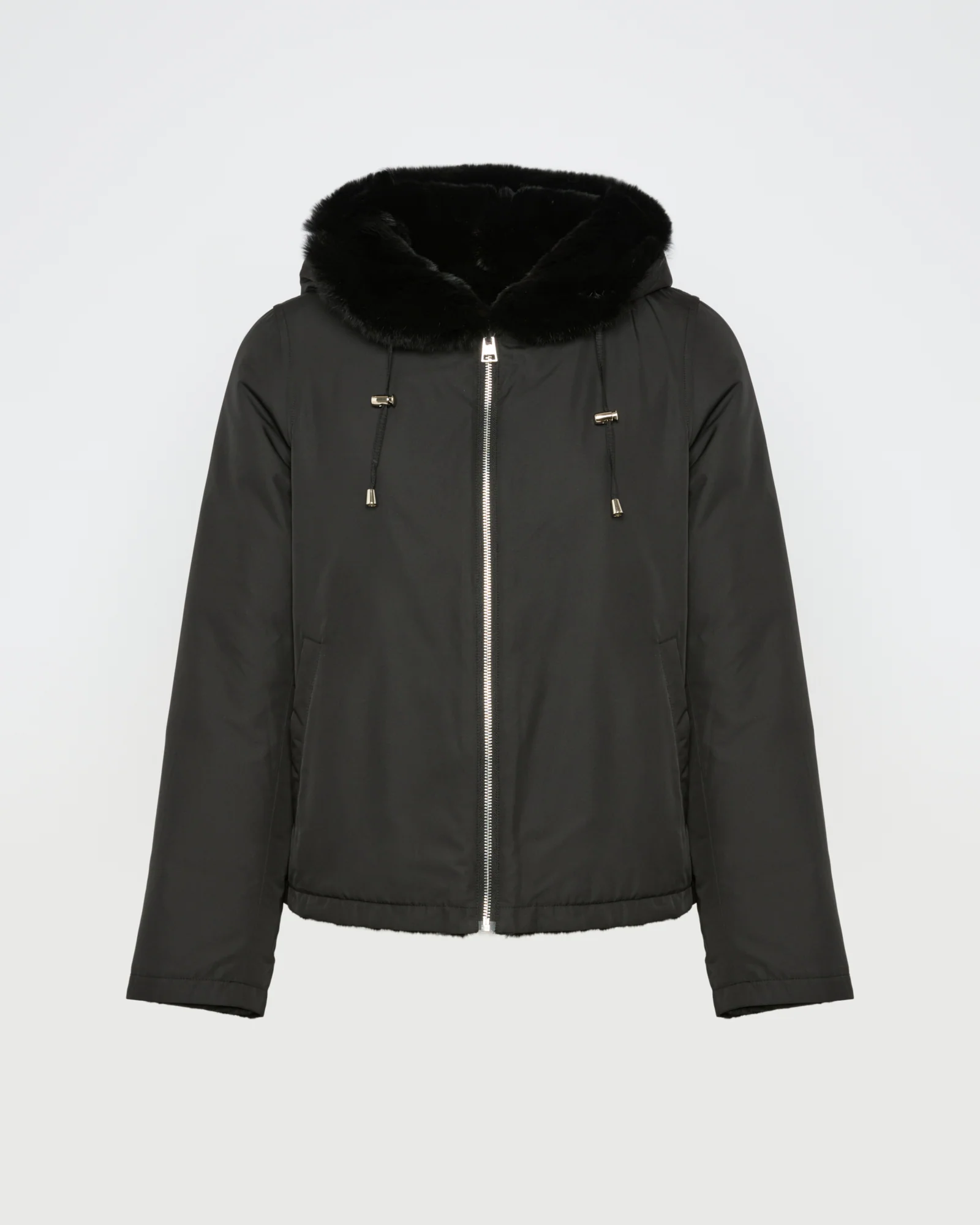 Hooded jacket in technical fabric reversible rex rabbit fur - Image 4