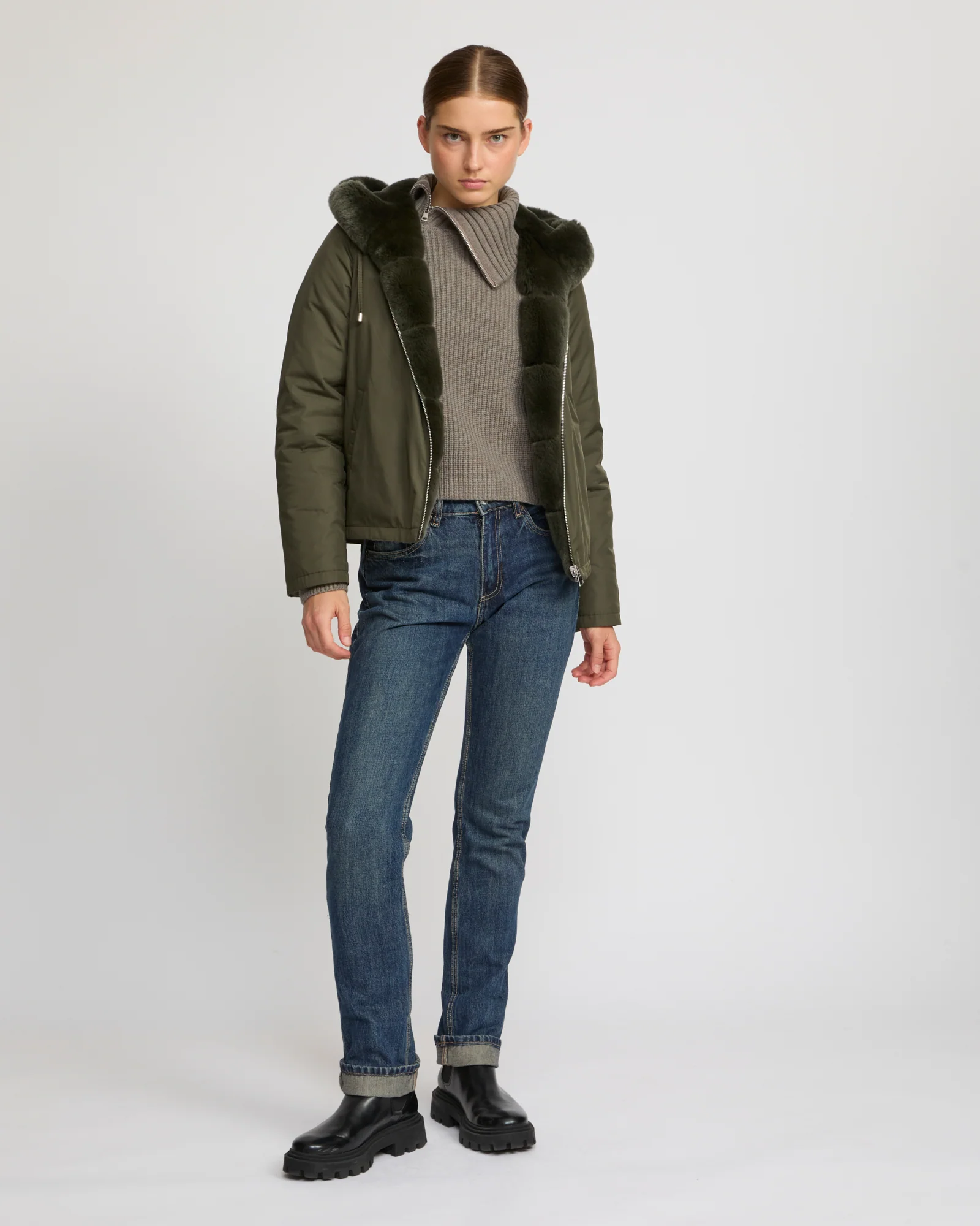 Hooded jacket in technical fabric reversible rex rabbit fur - Image 3