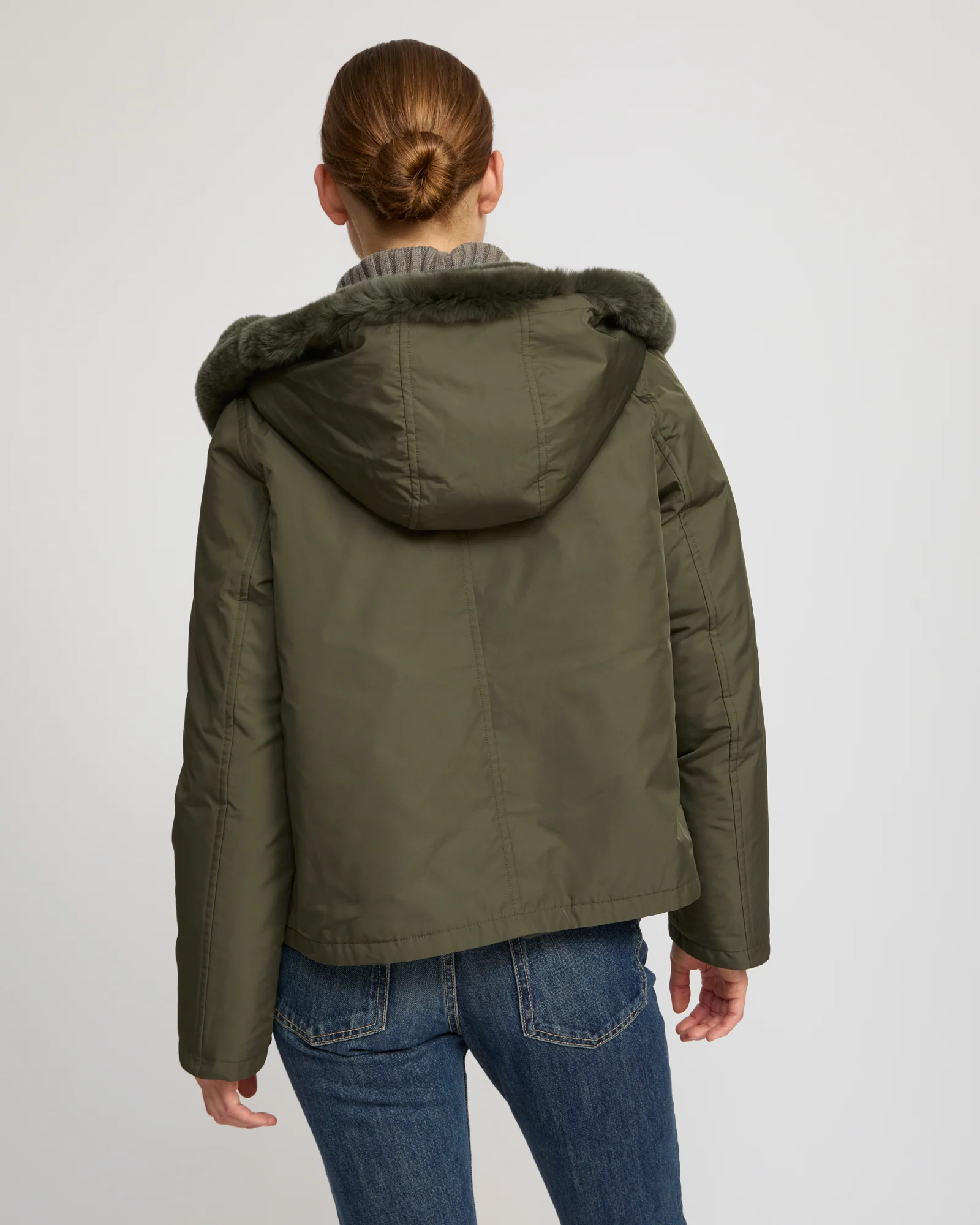 Hooded jacket in technical fabric reversible rex rabbit fur - Image 4