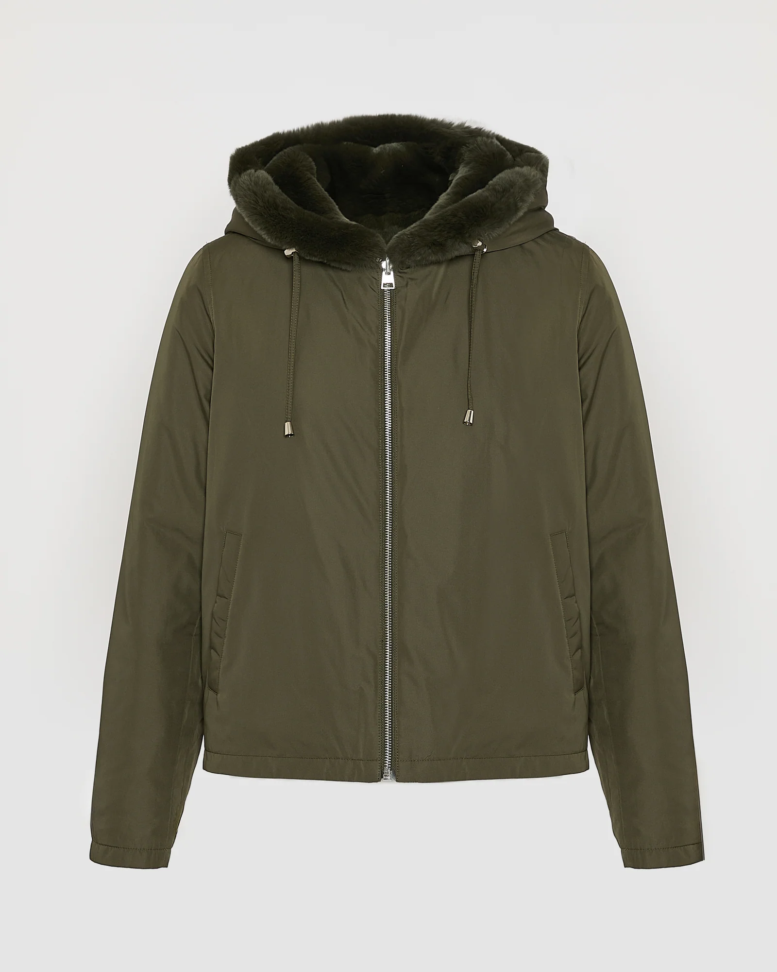 Hooded jacket in technical fabric reversible rex rabbit fur - Image 5