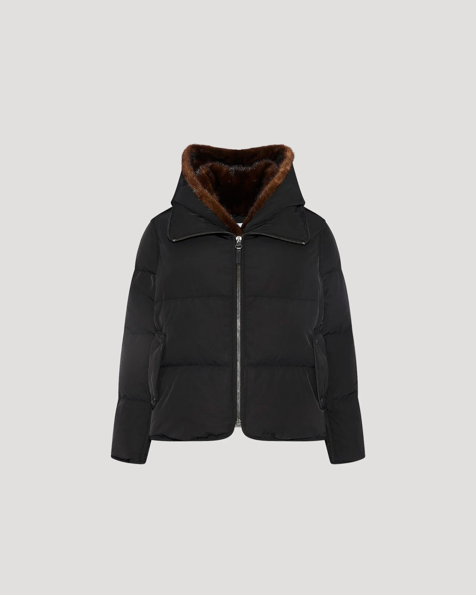 Iconic "A" line down jacke with mink fur hooded bib - Image 5