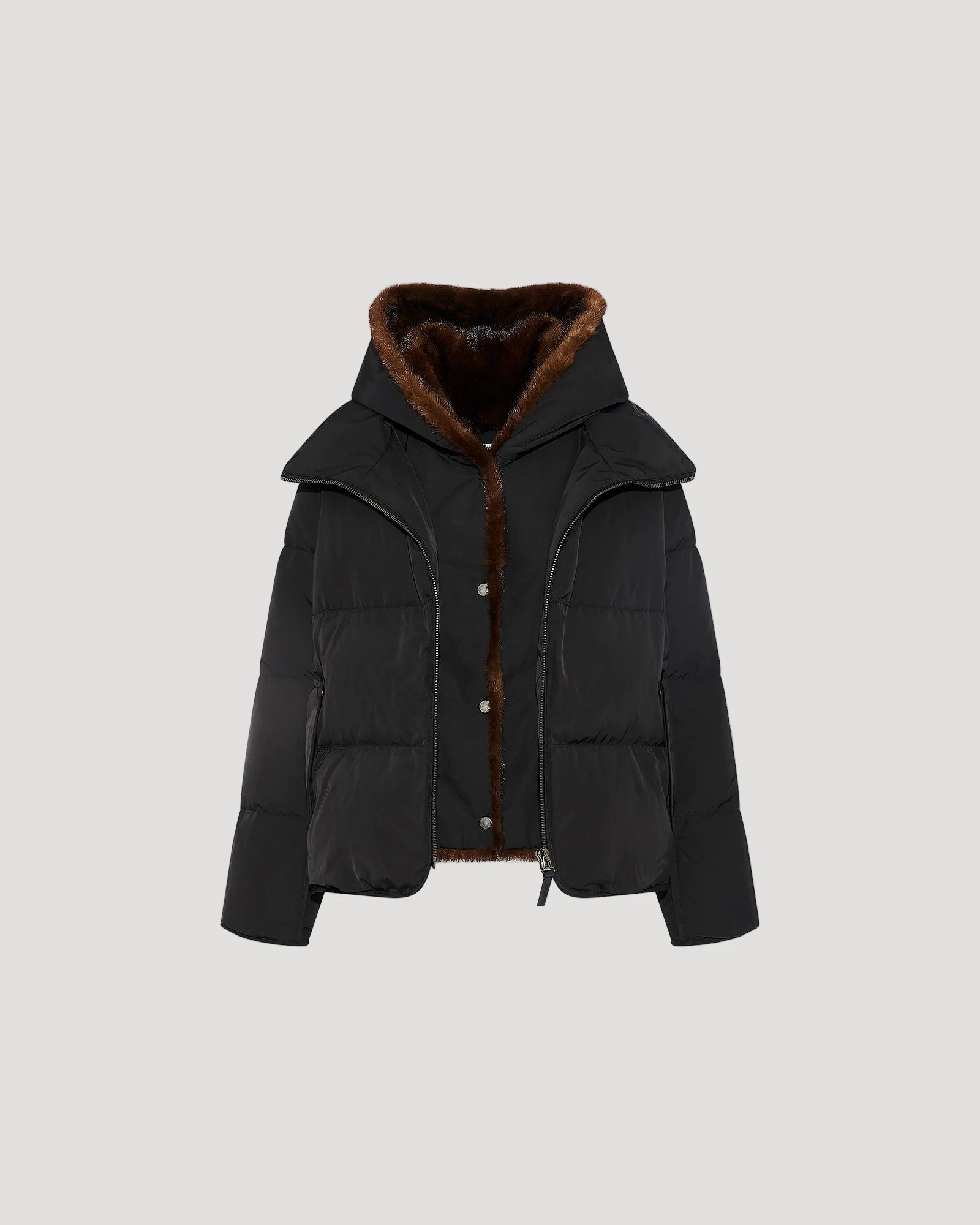 Iconic "A" line down jacke with mink fur hooded bib - Image 7