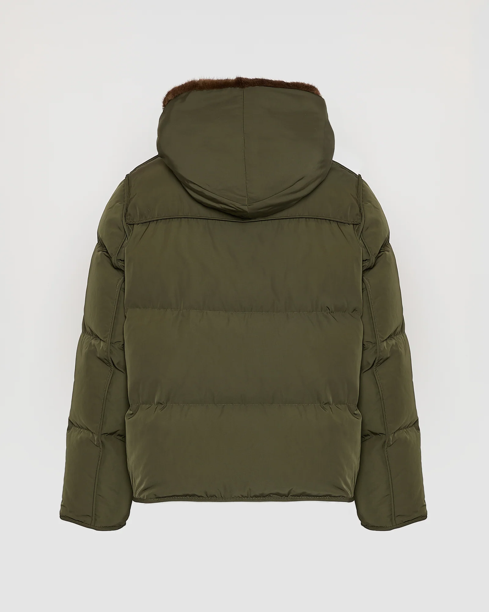 Iconic "A" line down jacke with mink fur hooded bib - Image 6