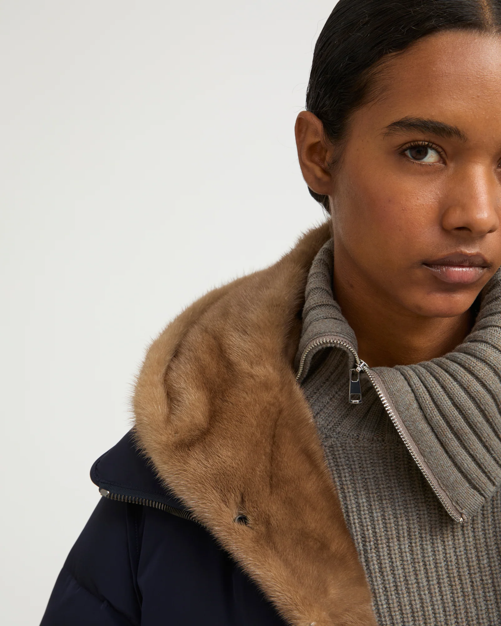 Iconic "A" line down jacket with mink fur hooded bib - Image 4
