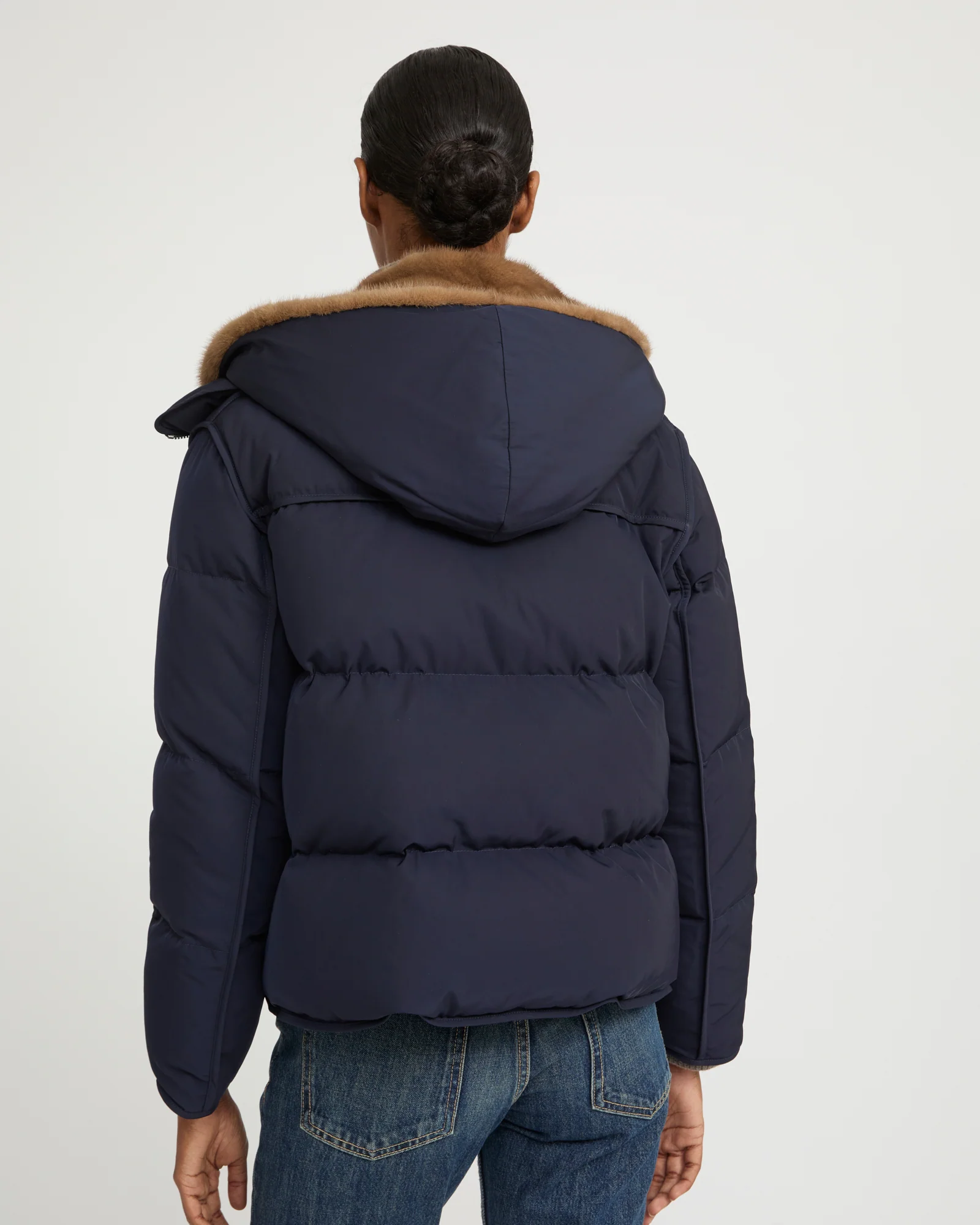 Iconic "A" line down jacket with mink fur hooded bib - Image 5