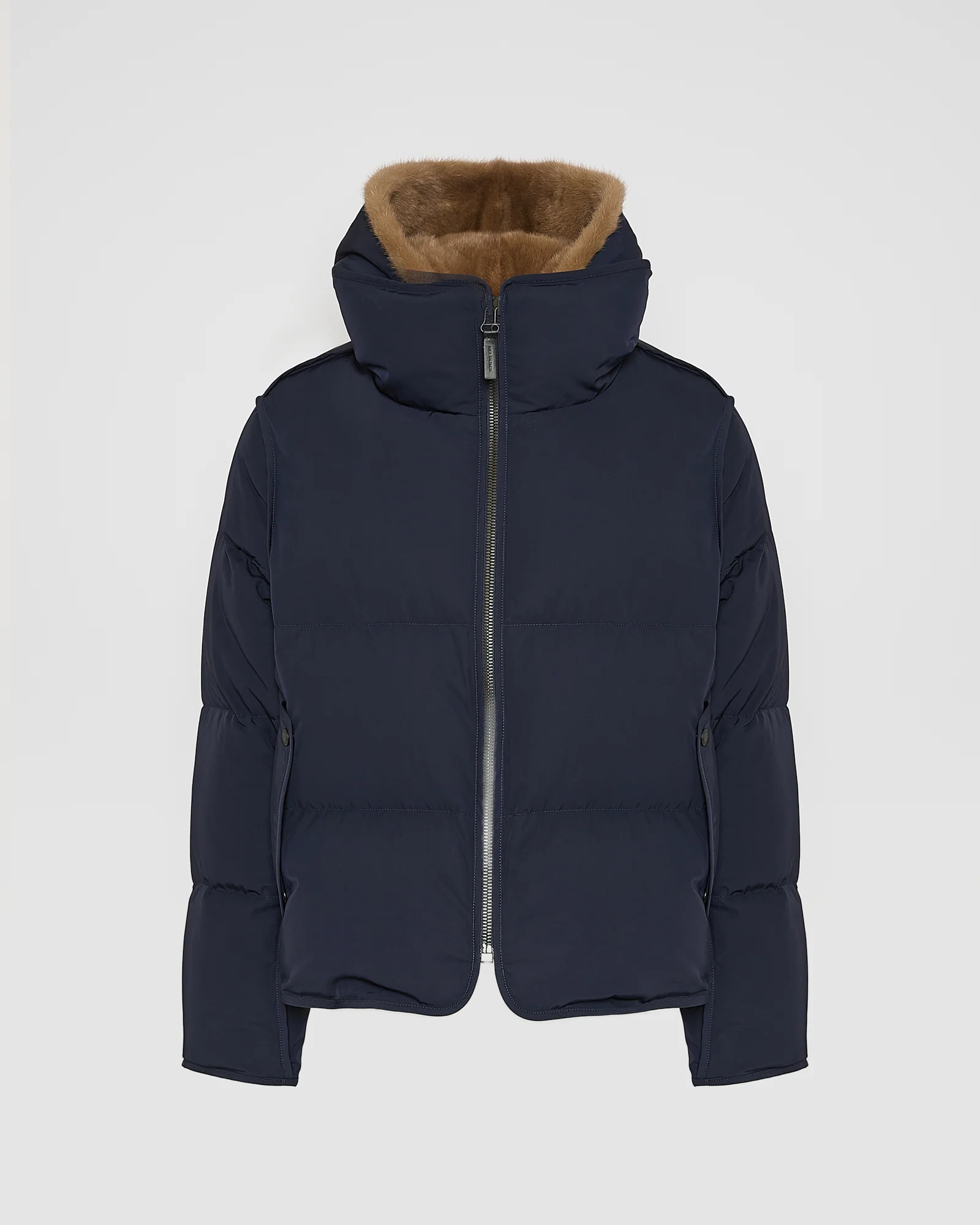 Iconic "A" line down jacket with mink fur hooded bib - Image 6