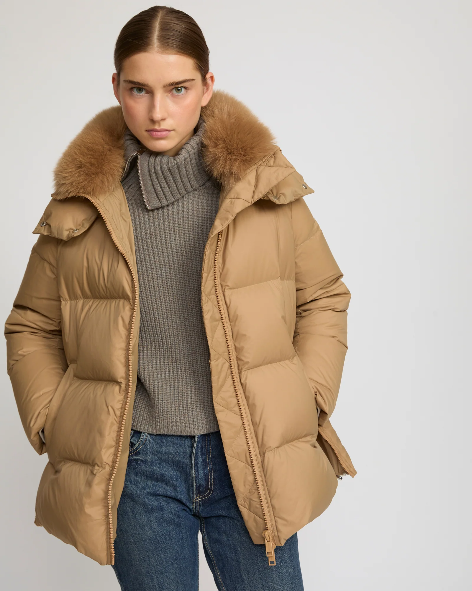 Iconic "A" line down jacket with fox fur collar - Image 3