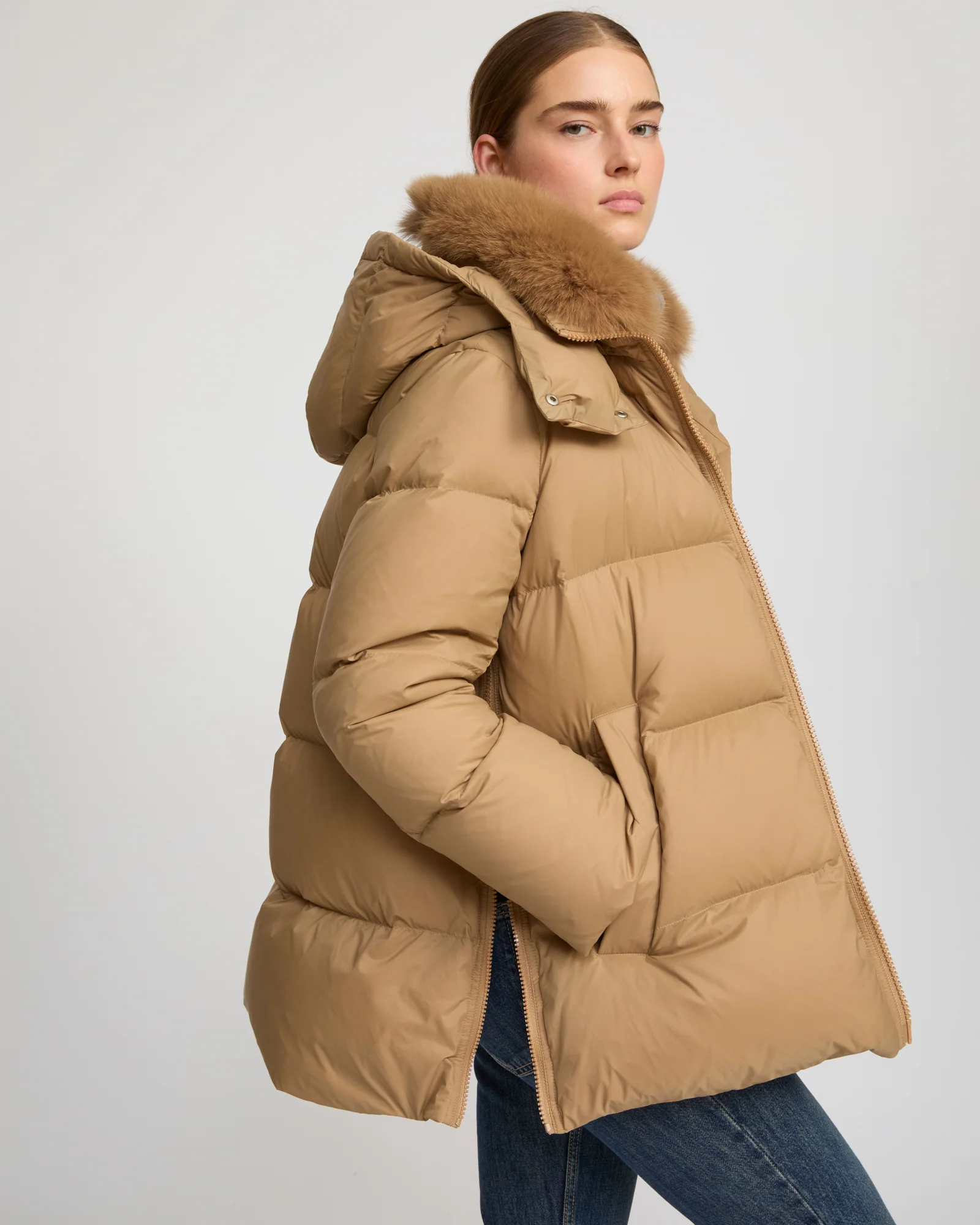Iconic "A" line down jacket with fox fur collar - Image 4
