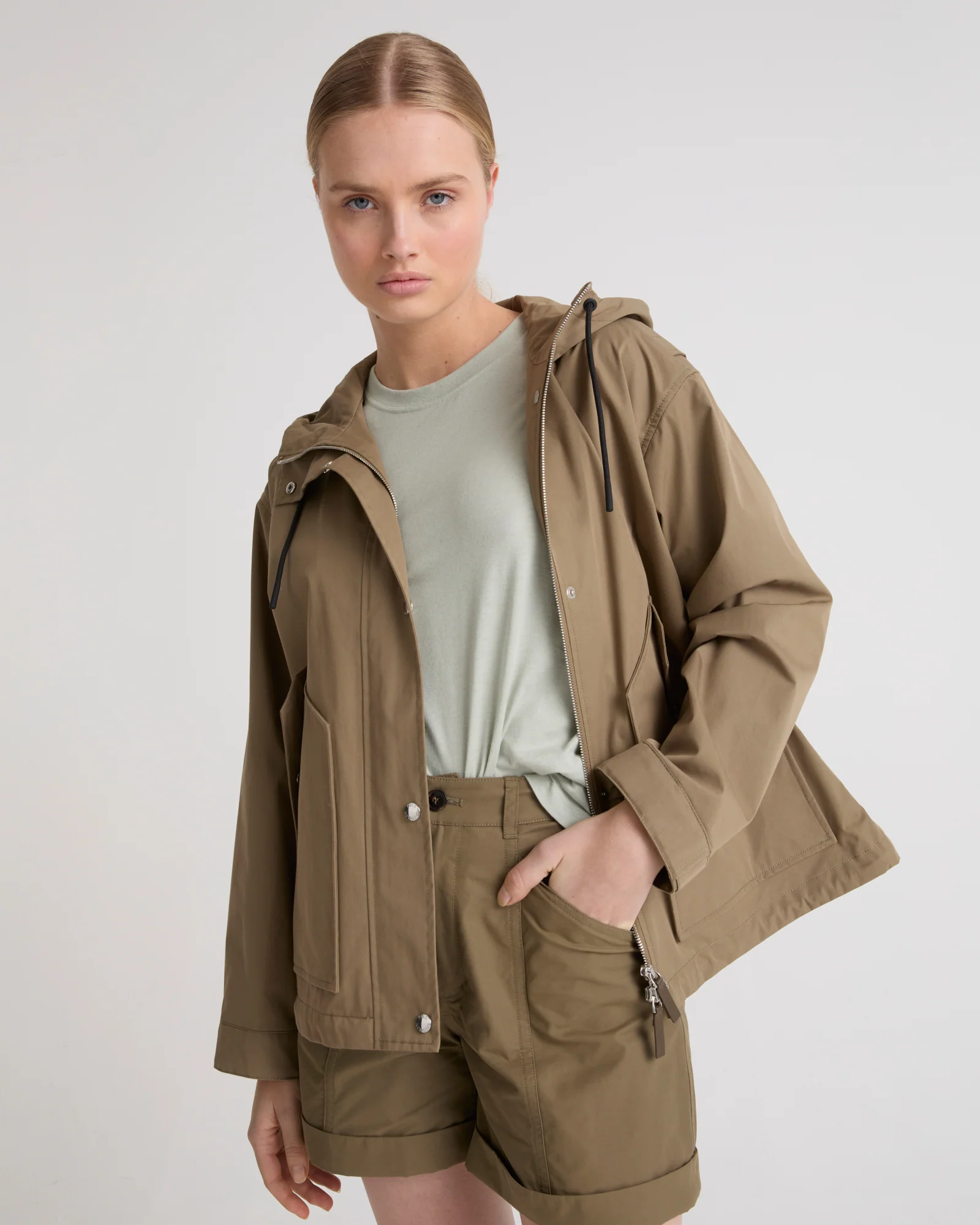Short parka in technical cotton-mix fabric - Image 2