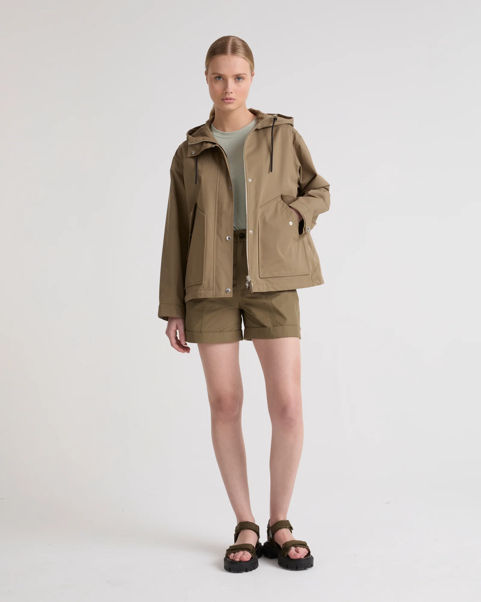 Short parka in technical cotton-mix fabric - Image 3