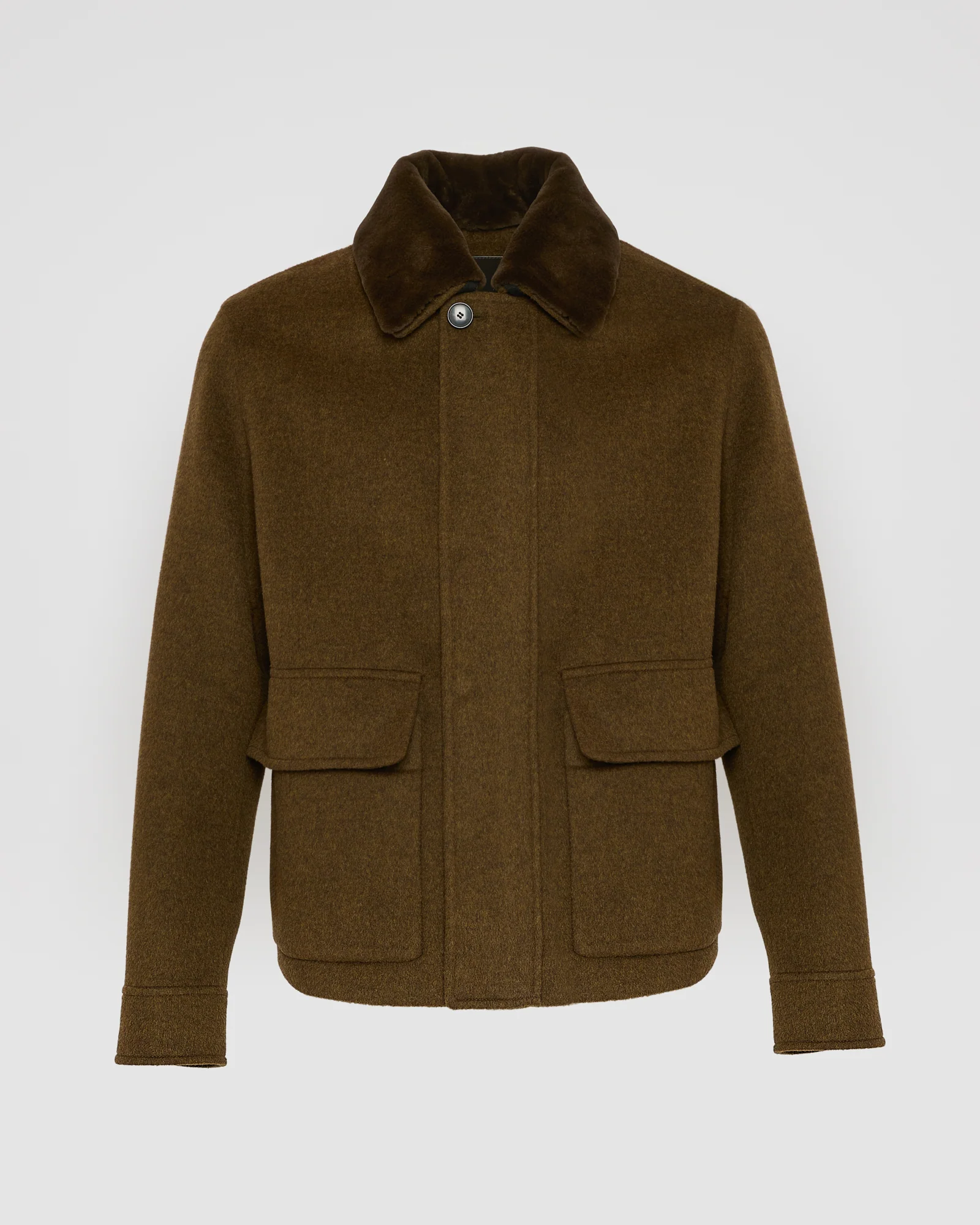 Jacket in double-sided wool-cashmere fabric with mink collar - Image 4